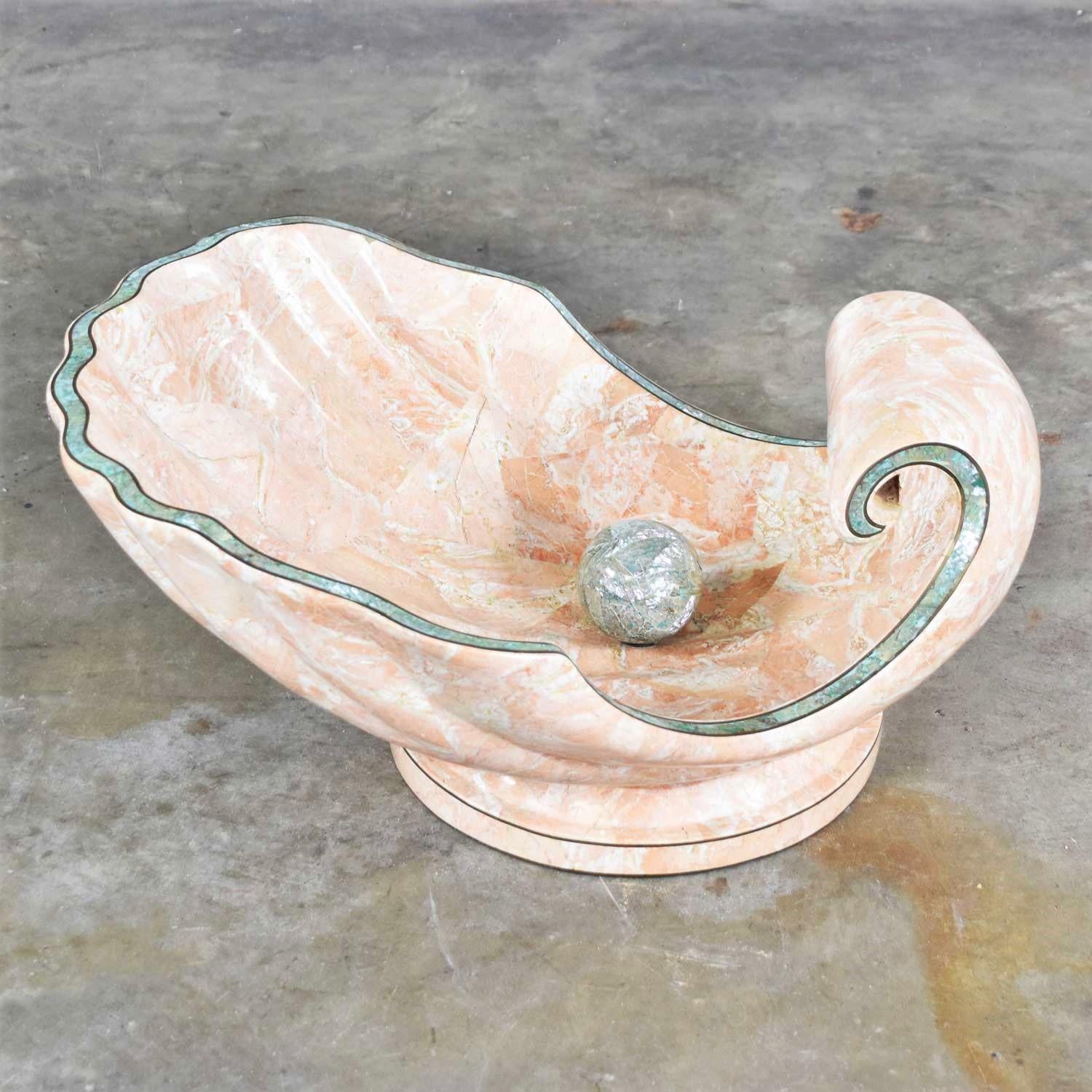 Monumental Tessellated Marble Clam Shell with Giant Pearl as Coffee Table Base 5