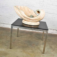 Monumental Tessellated Marble Clam Shell with Giant Pearl as Coffee Table Base