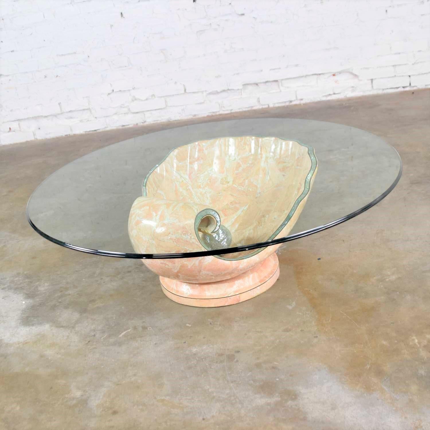 Unknown Monumental Tessellated Marble Clam Shell with Giant Pearl as Coffee Table Base For Sale