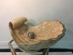 Monumental Tessellated Rouge Marble Clam Shell with Pearl Sculpture