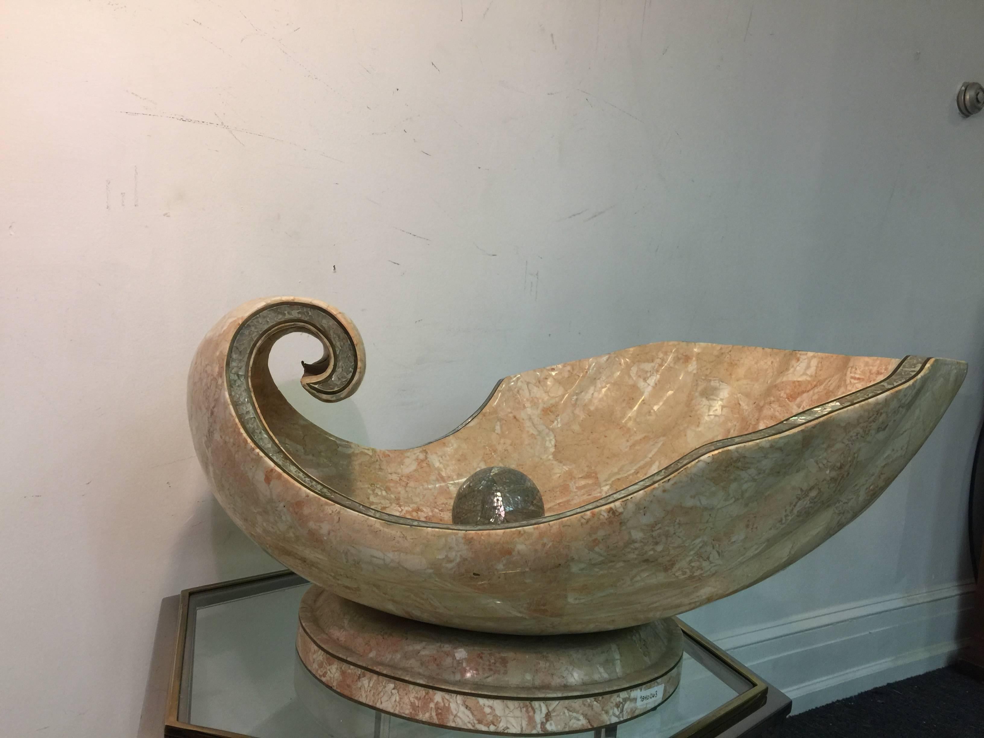 Monumental Tessellated Rouge Marble Clam Shell with Pearl Sculpture In Excellent Condition For Sale In Allentown, PA