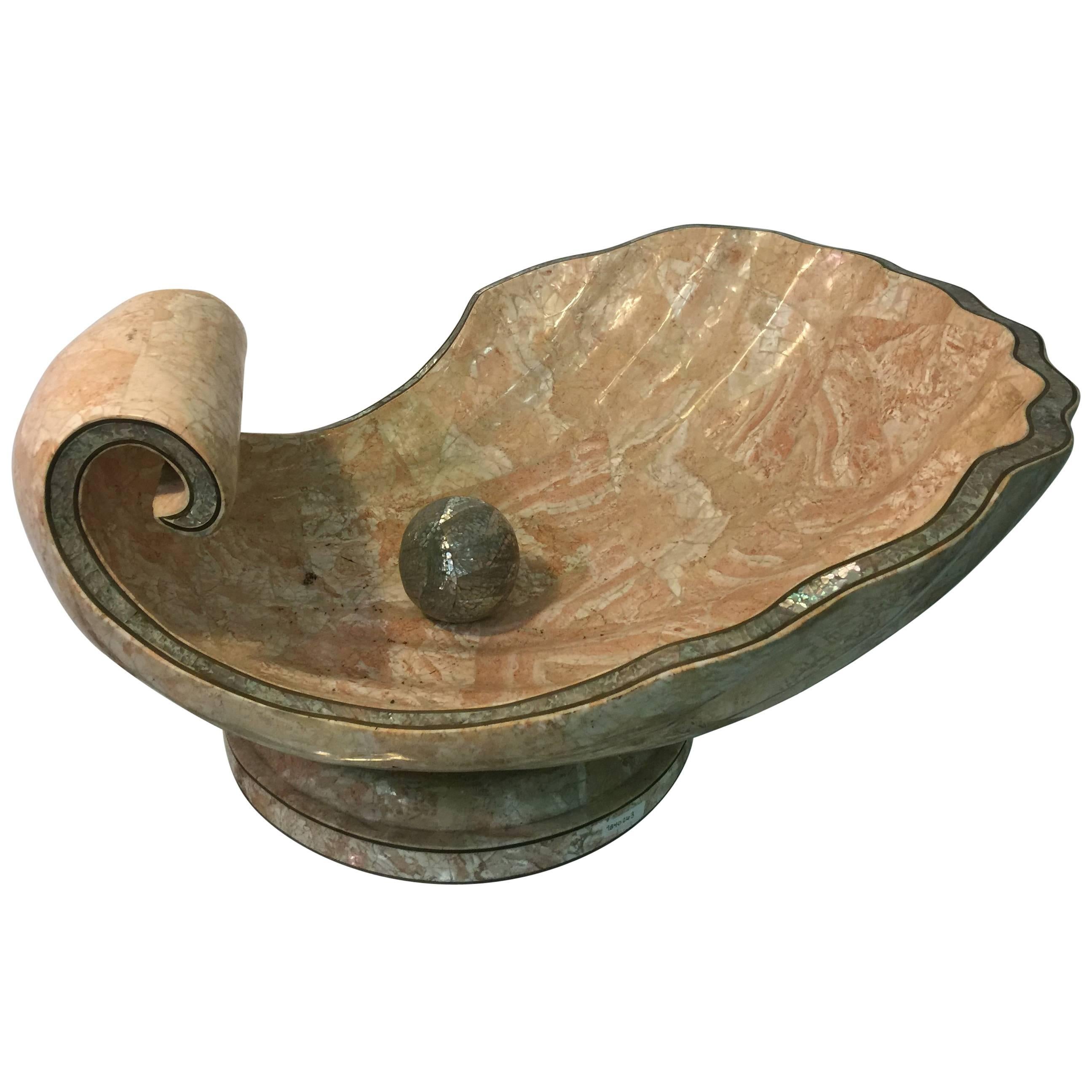 Monumental Tessellated Rouge Marble Clam Shell with Pearl Sculpture For Sale