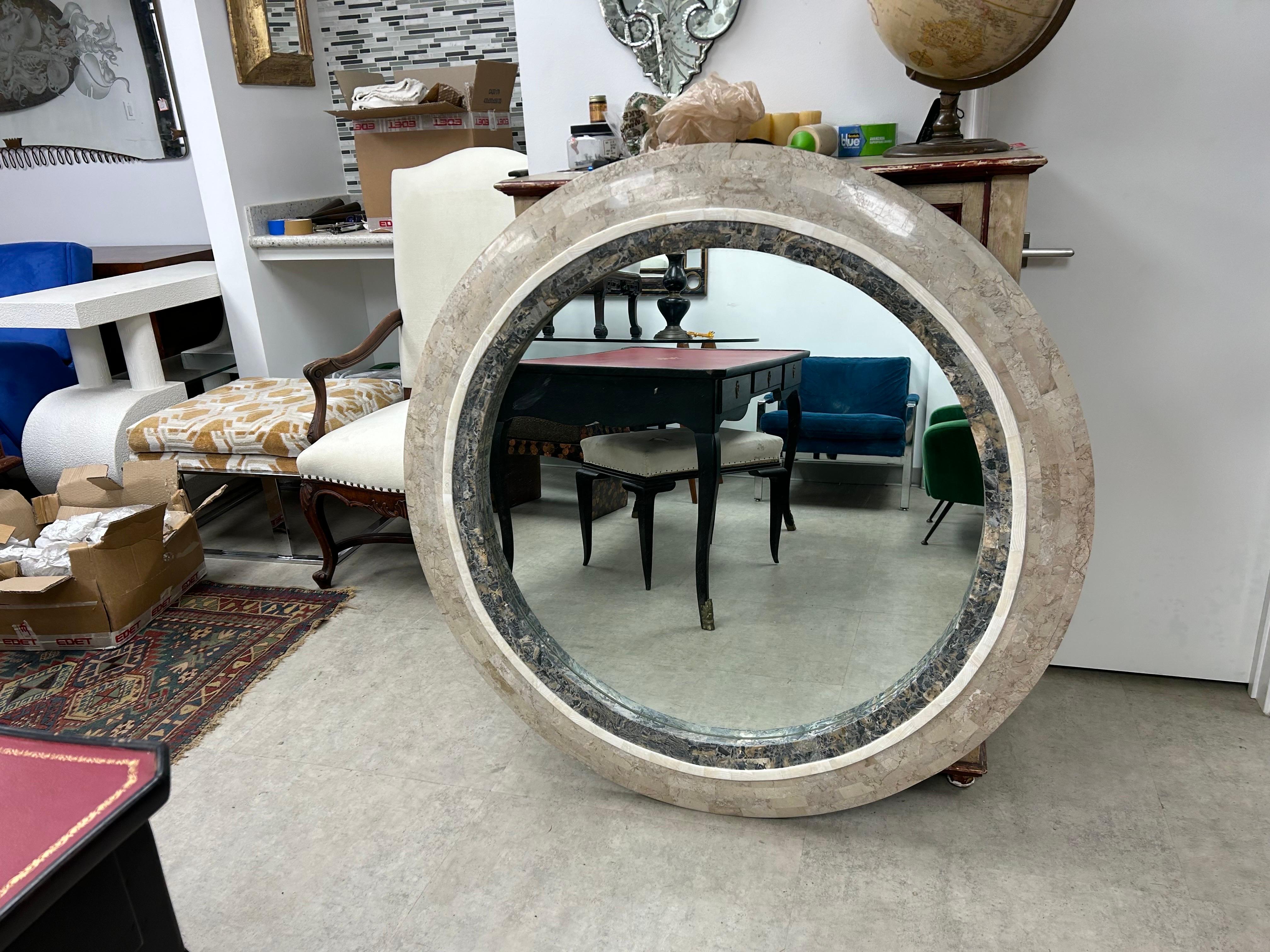 Hollywood Regency Monumental Tessellated Stone Mirror For Sale