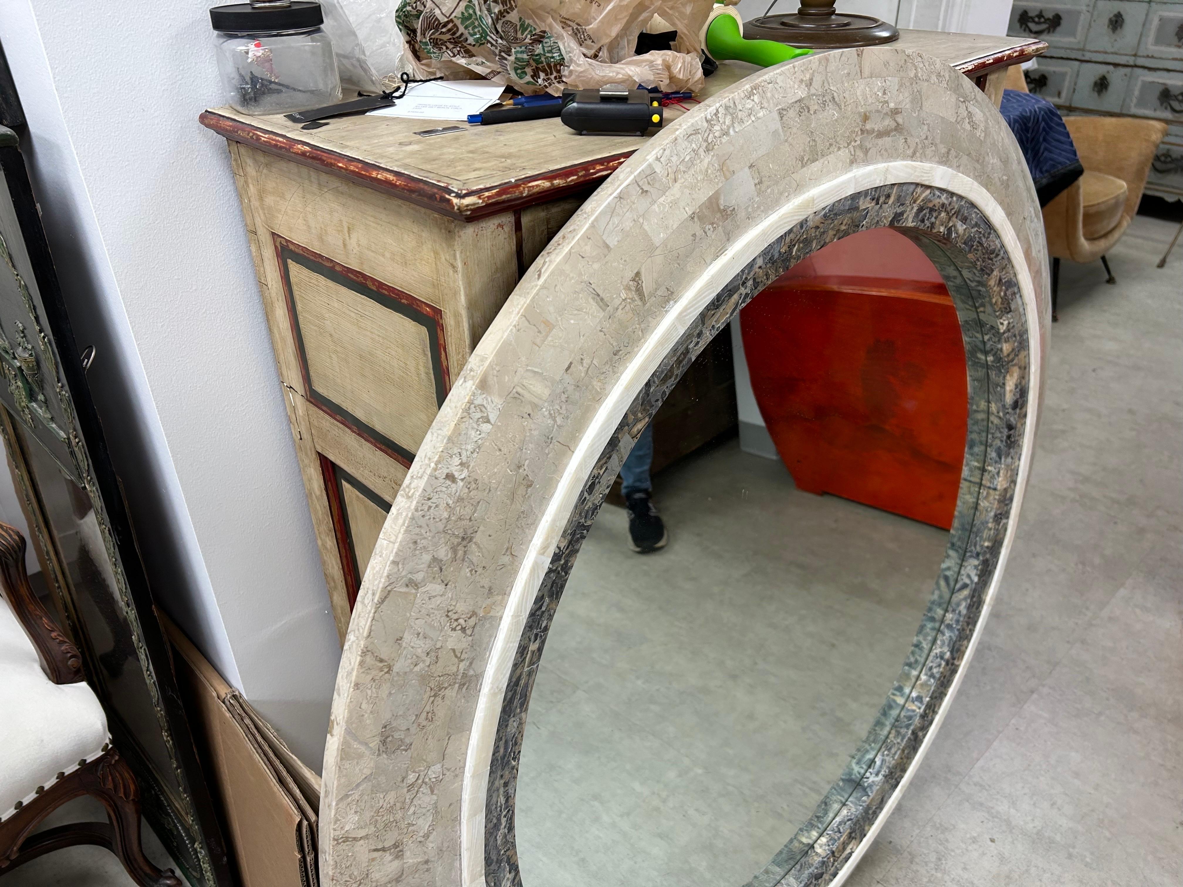 Travertine Monumental Tessellated Stone Mirror For Sale