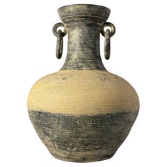 Monumental Textured Studio Pottery Amphora Vase with Sculptural Ring Handles