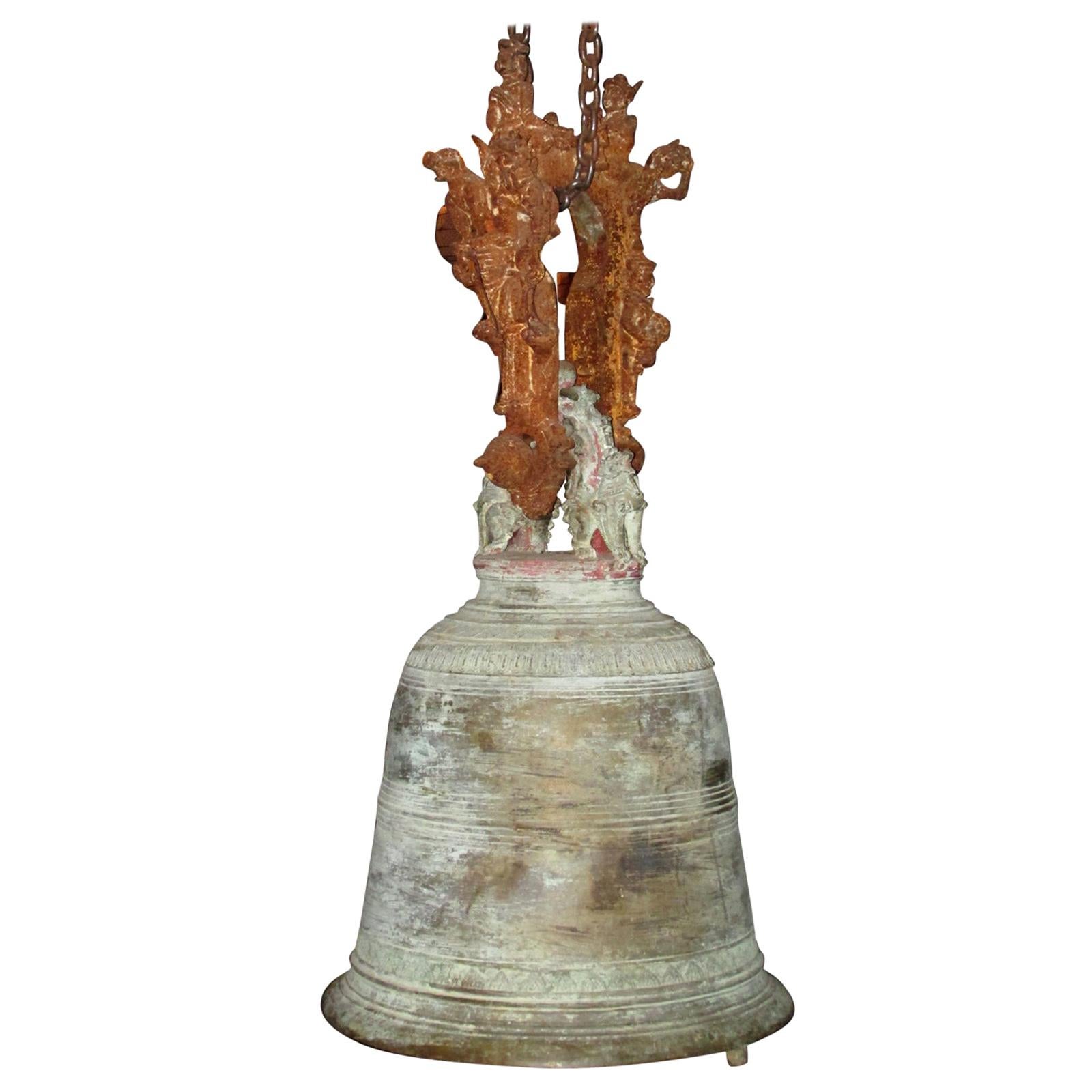 Monumental Burmese Bronze and Iron Temple Bell For Sale