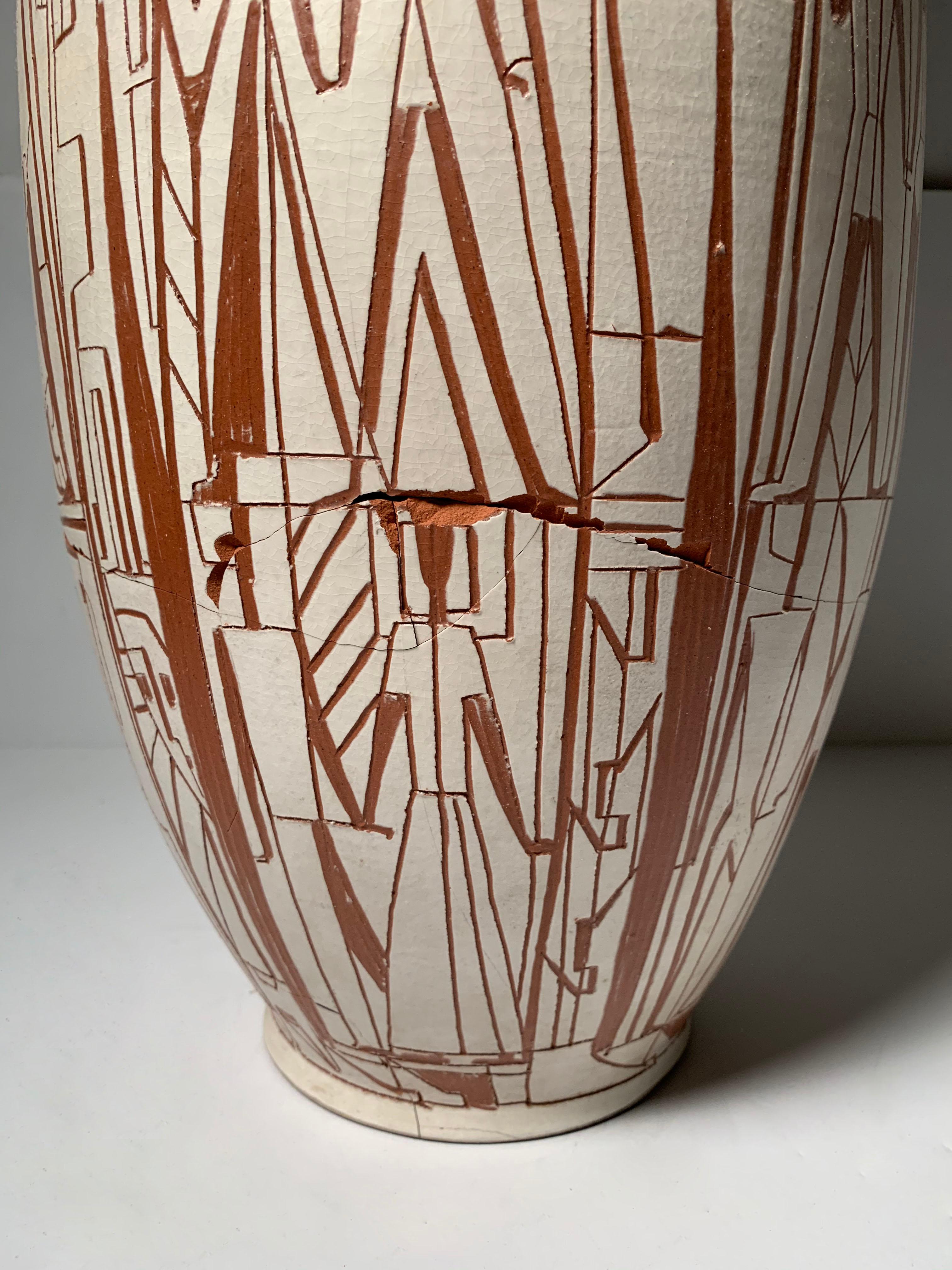 Mid-Century Modern Monumental Theo & Susan Harlander Brooklin Pottery Cubist Vase For Sale