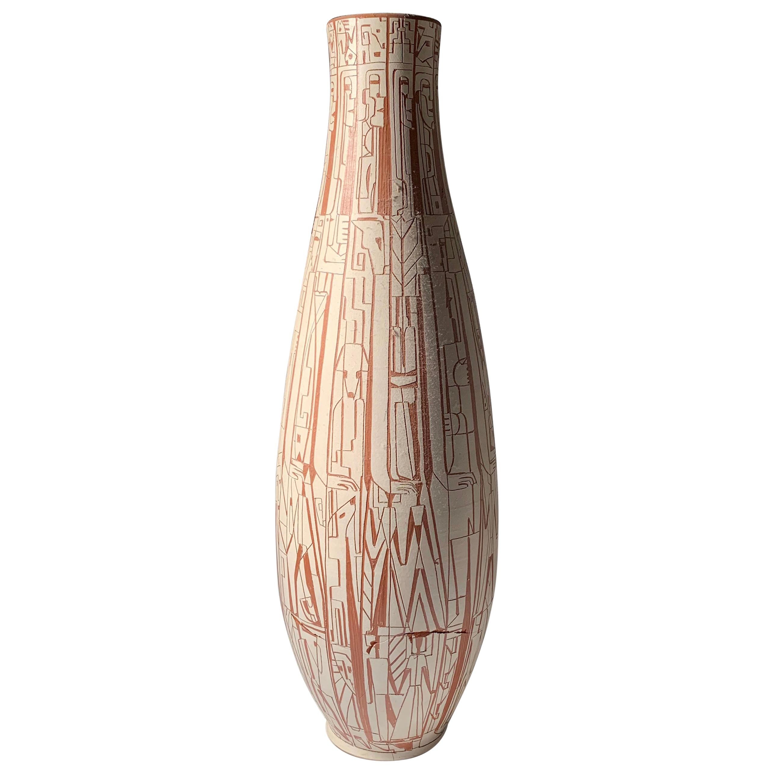 Monumental Theo & Susan Harlander Brooklin Pottery Cubist Vase For Sale