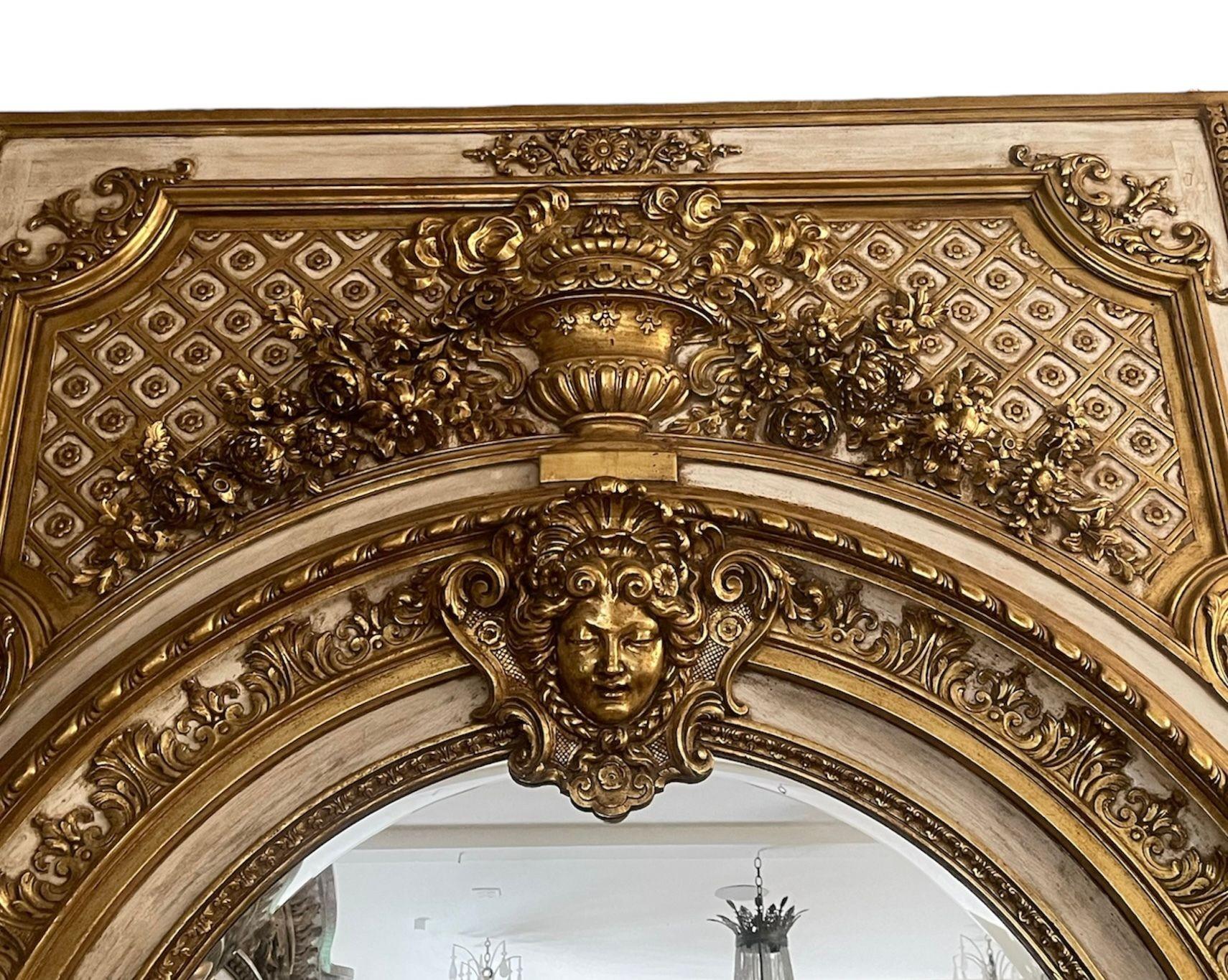 Monumental Third Quarter of 19th Century Italian Hand-Carved & Water-Gilt Mirror In Good Condition For Sale In Los Angeles, CA