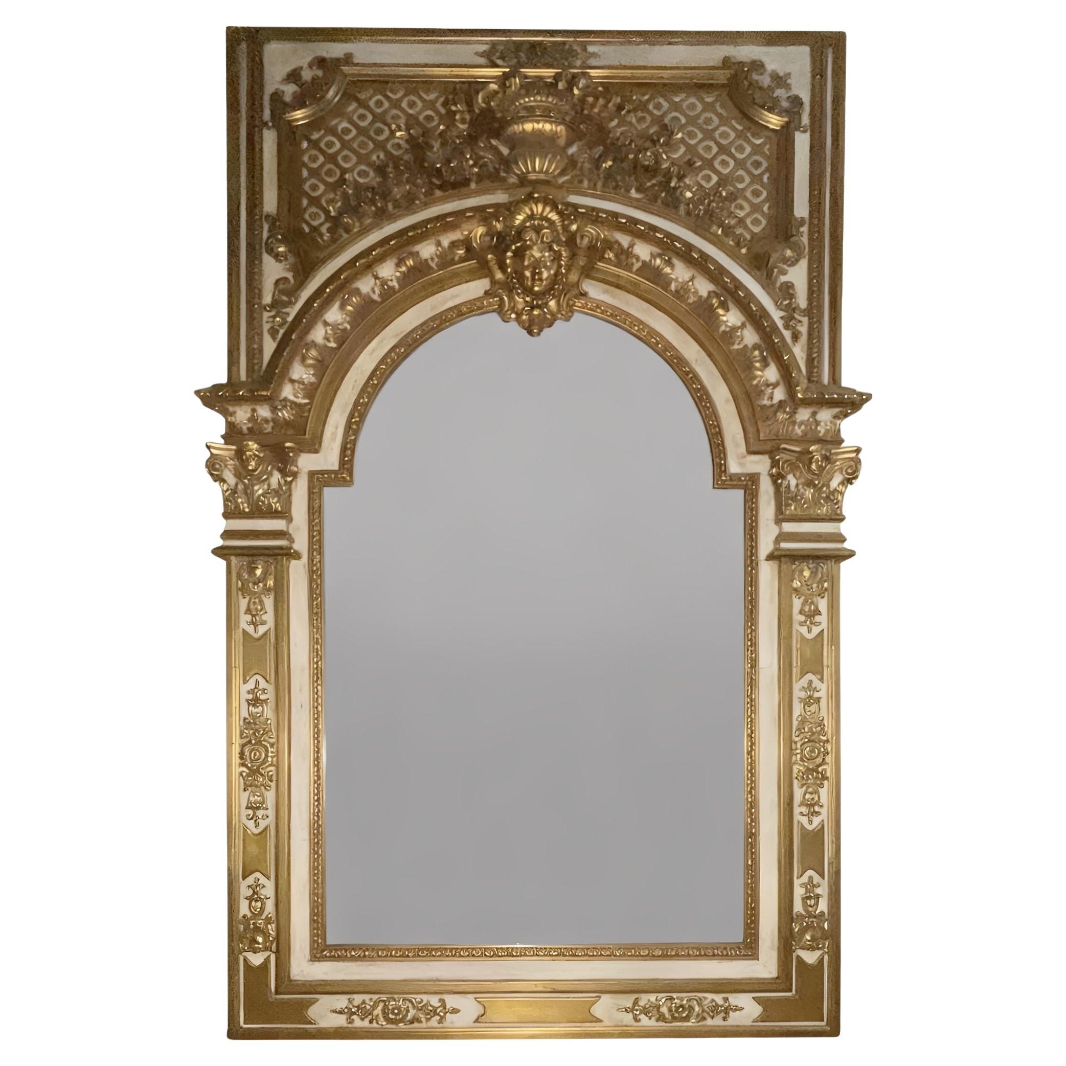 Monumental Third Quarter of 19th Century Italian Hand-Carved & Water-Gilt Mirror For Sale