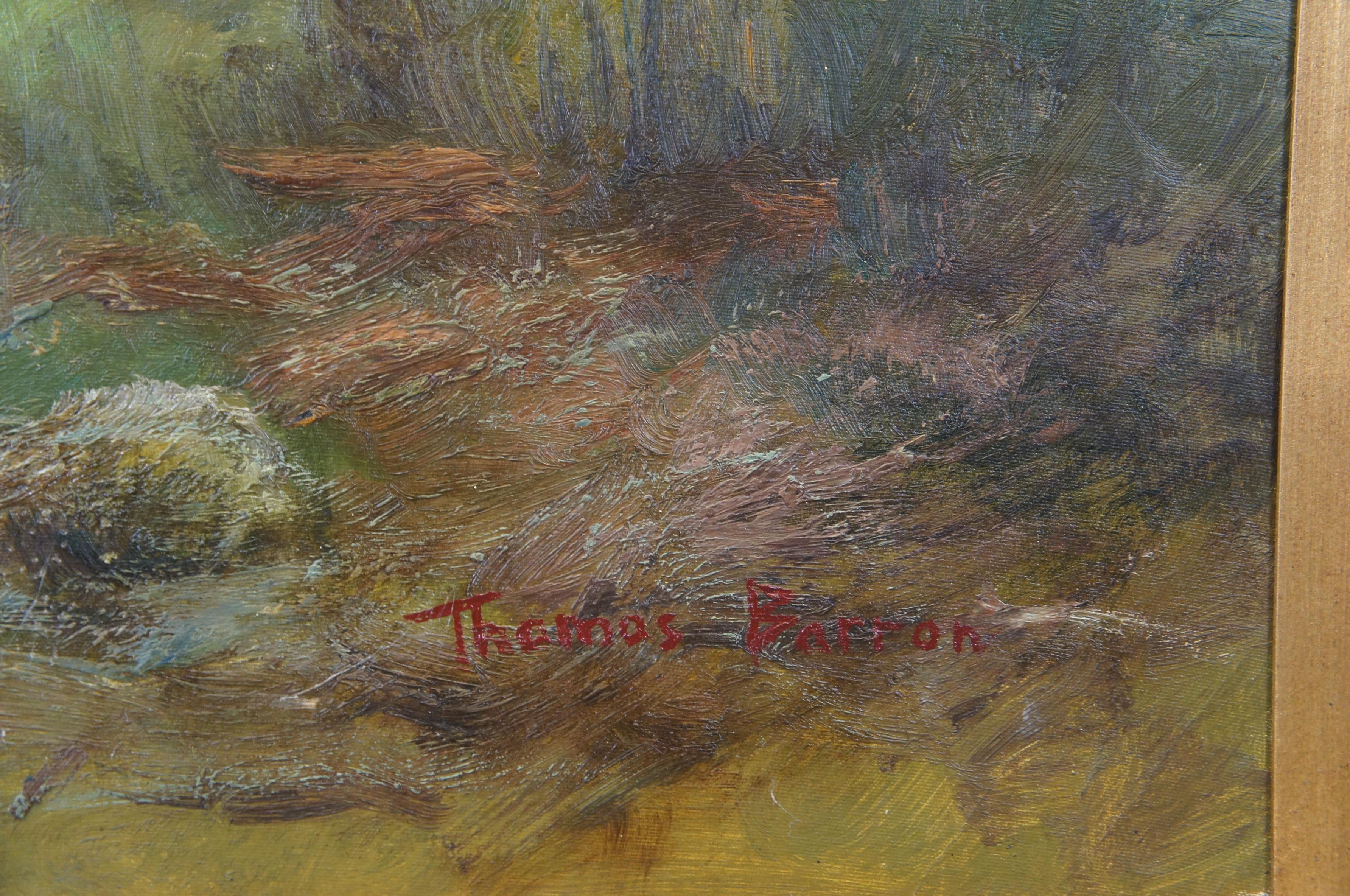 Toile Peinture à l'huile monumentale de Thomas Thomas Barron, moutons en train de brouter, paysage forestier 75
