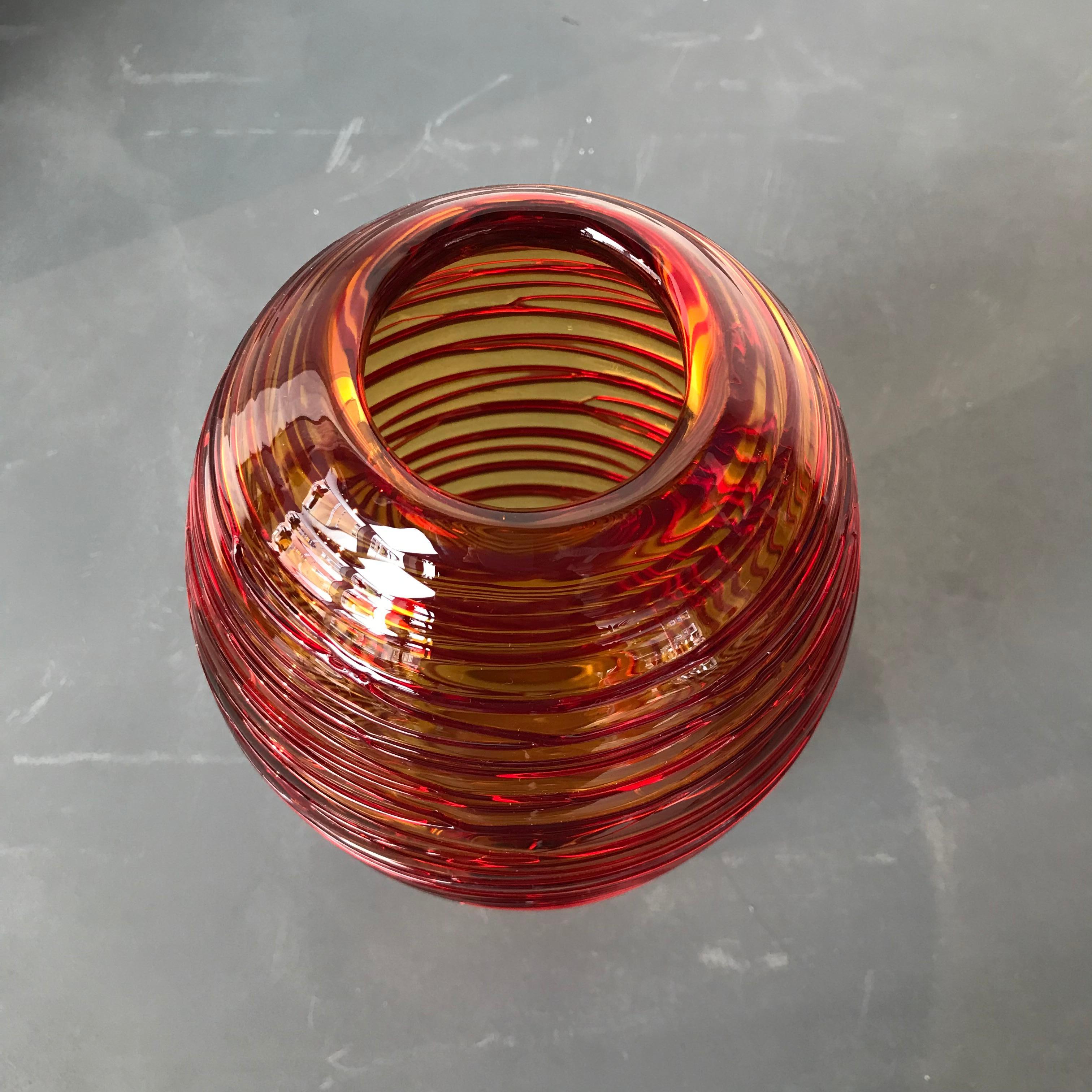 Italian Monumental Threaded Art Glass Vase by Fulvio Bianconi for Venini, 1970s