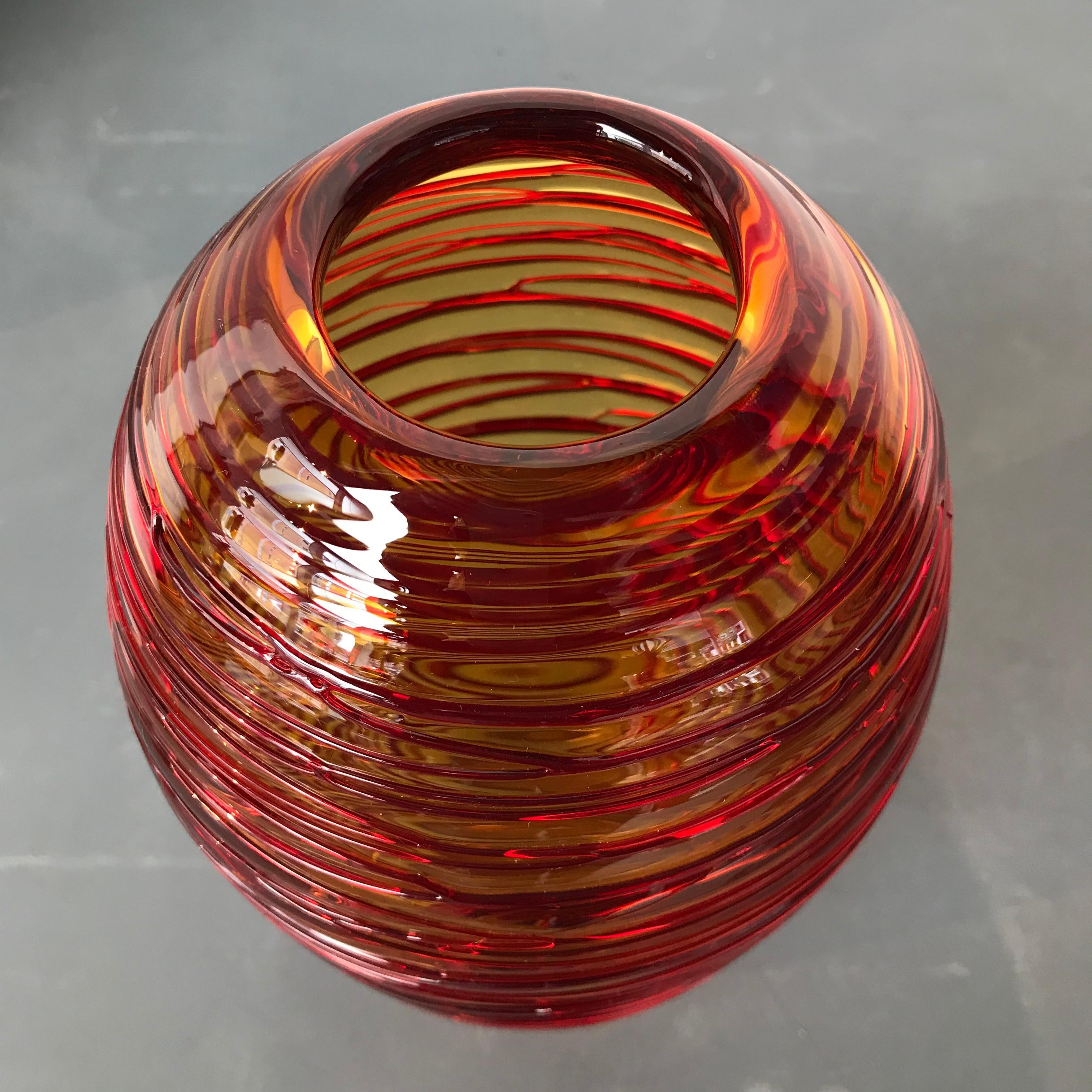 Hand-Crafted Monumental Threaded Art Glass Vase by Fulvio Bianconi for Venini, 1970s