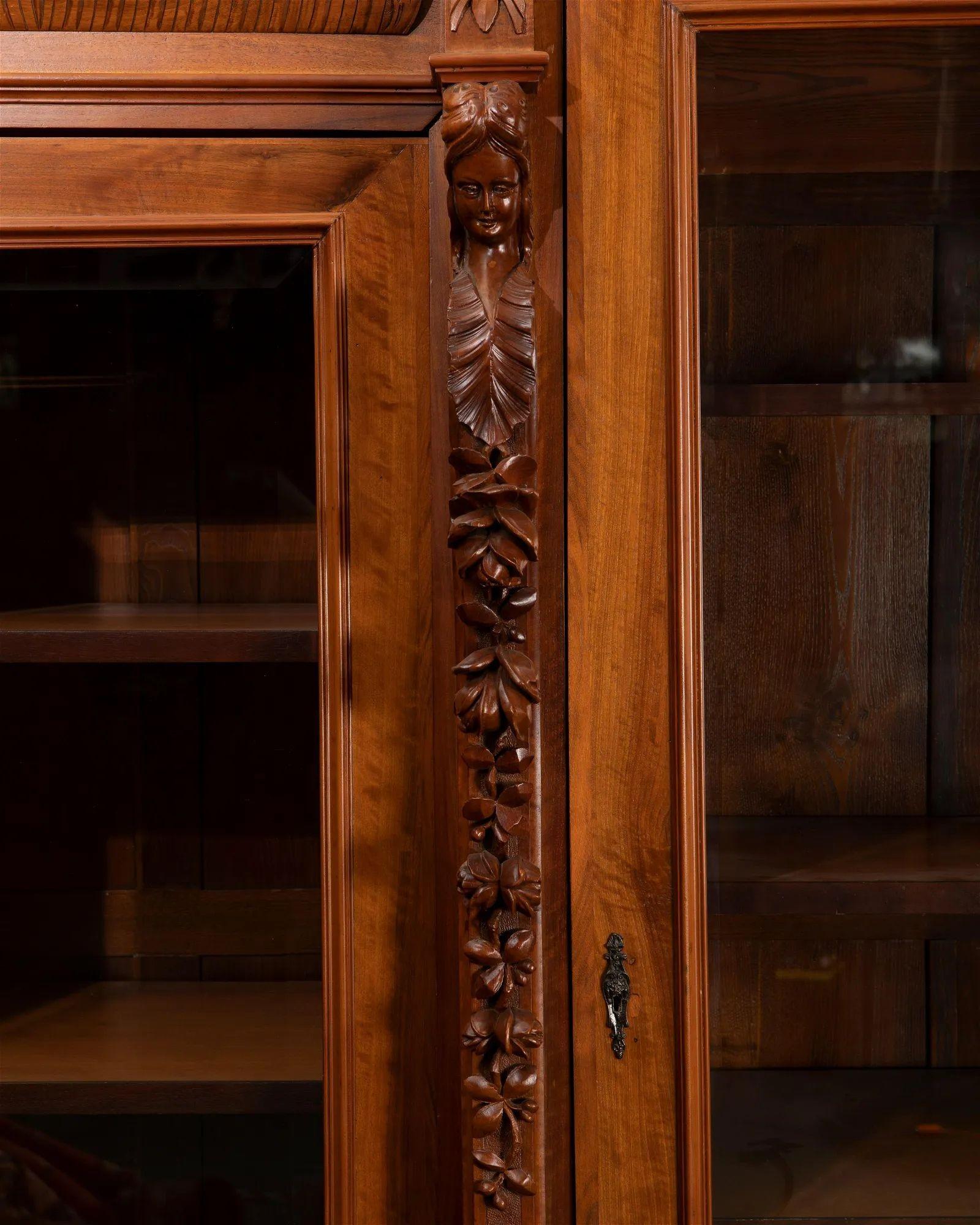 19th Century Monumental Three-Door Italian Walnut Bookcase For Sale