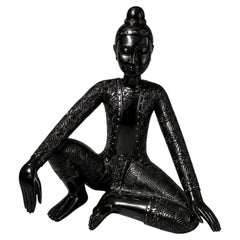 Monumental Tibetan Style Buddha Figure Sculpture in Black High-Gloss Lacquer