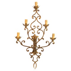 Monumental Tole Toleware Italian Gilded 5 Light Sconce, Banci Style, Italy 1950s