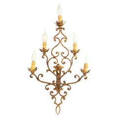 Monumentale Tole Toleware italiano dorato a 5 luci, stile Banci, Italia anni '50