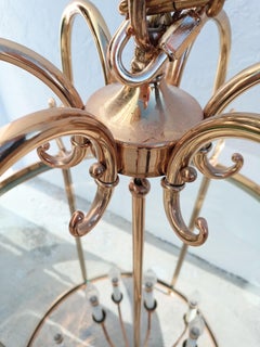 Monumental Traditional Brass Curved Glass 12 Light Foyer Cylindrical Chandelier
