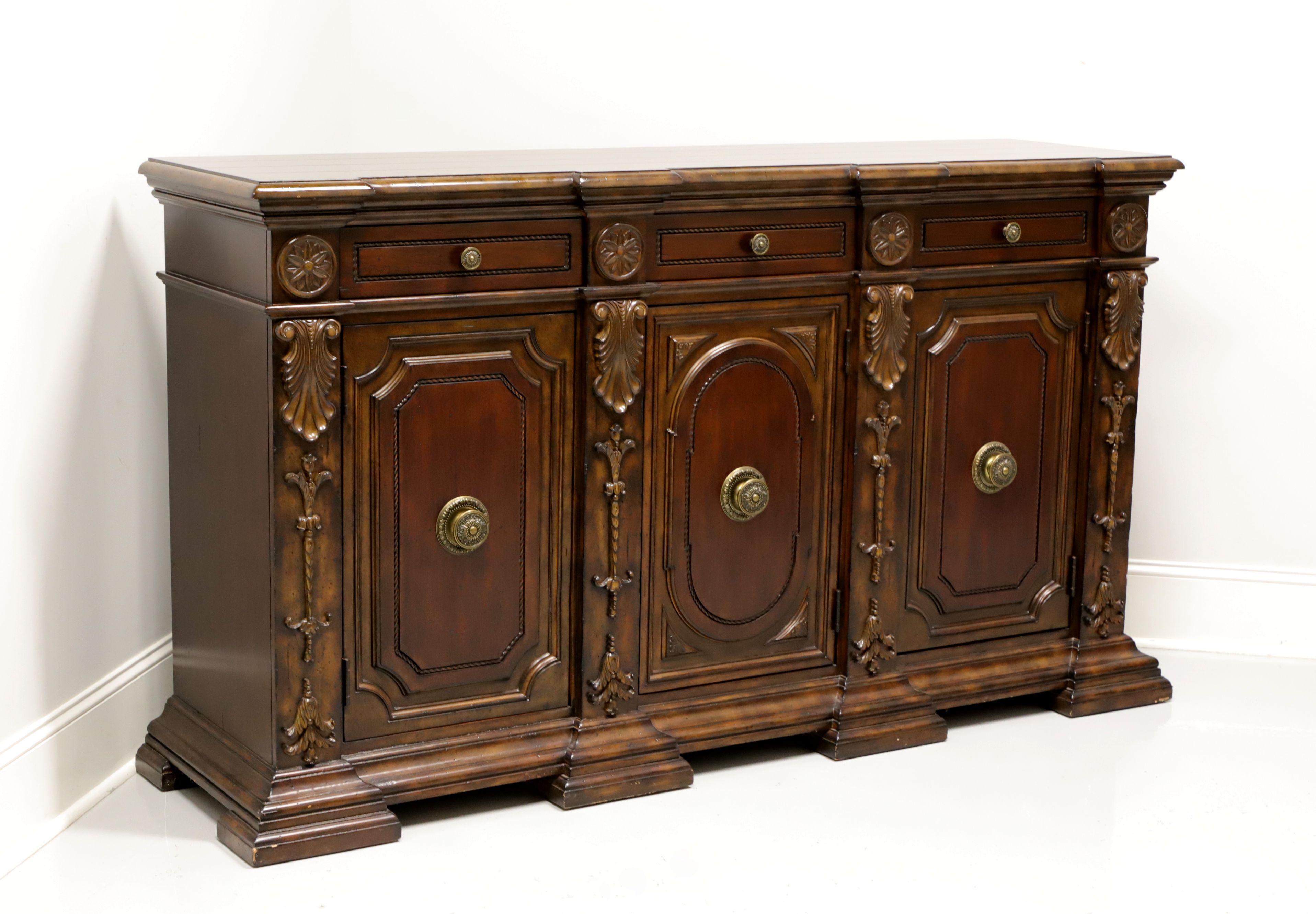 Monumental Transitional Style Carved Mahogany Buffet Credenza For Sale 5