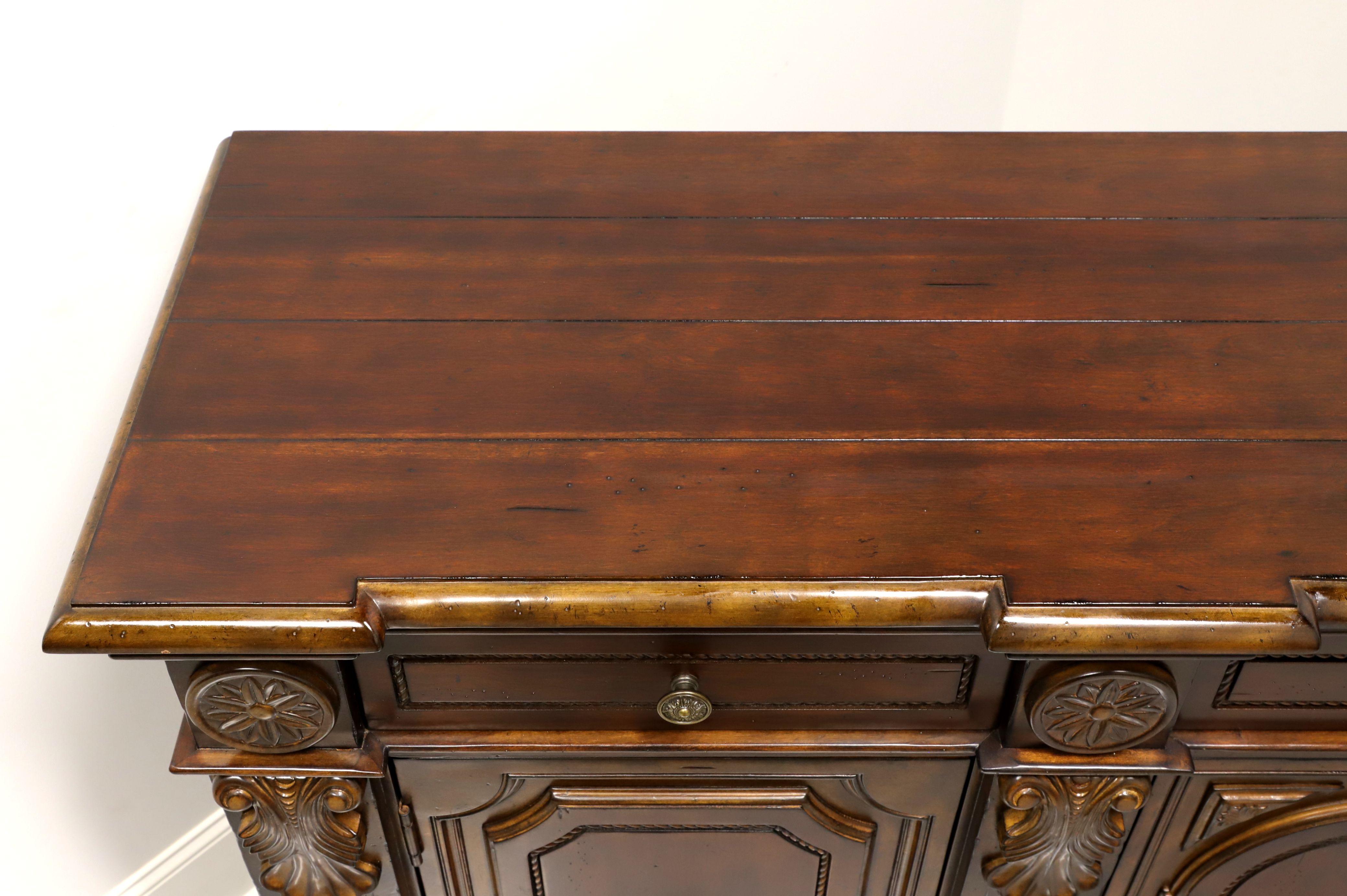 Monumental Transitional Style Carved Mahogany Buffet Credenza In Good Condition For Sale In Charlotte, NC