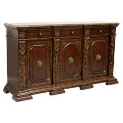 Monumental Transitional Style Carved Mahogany Sideboard / Credenza