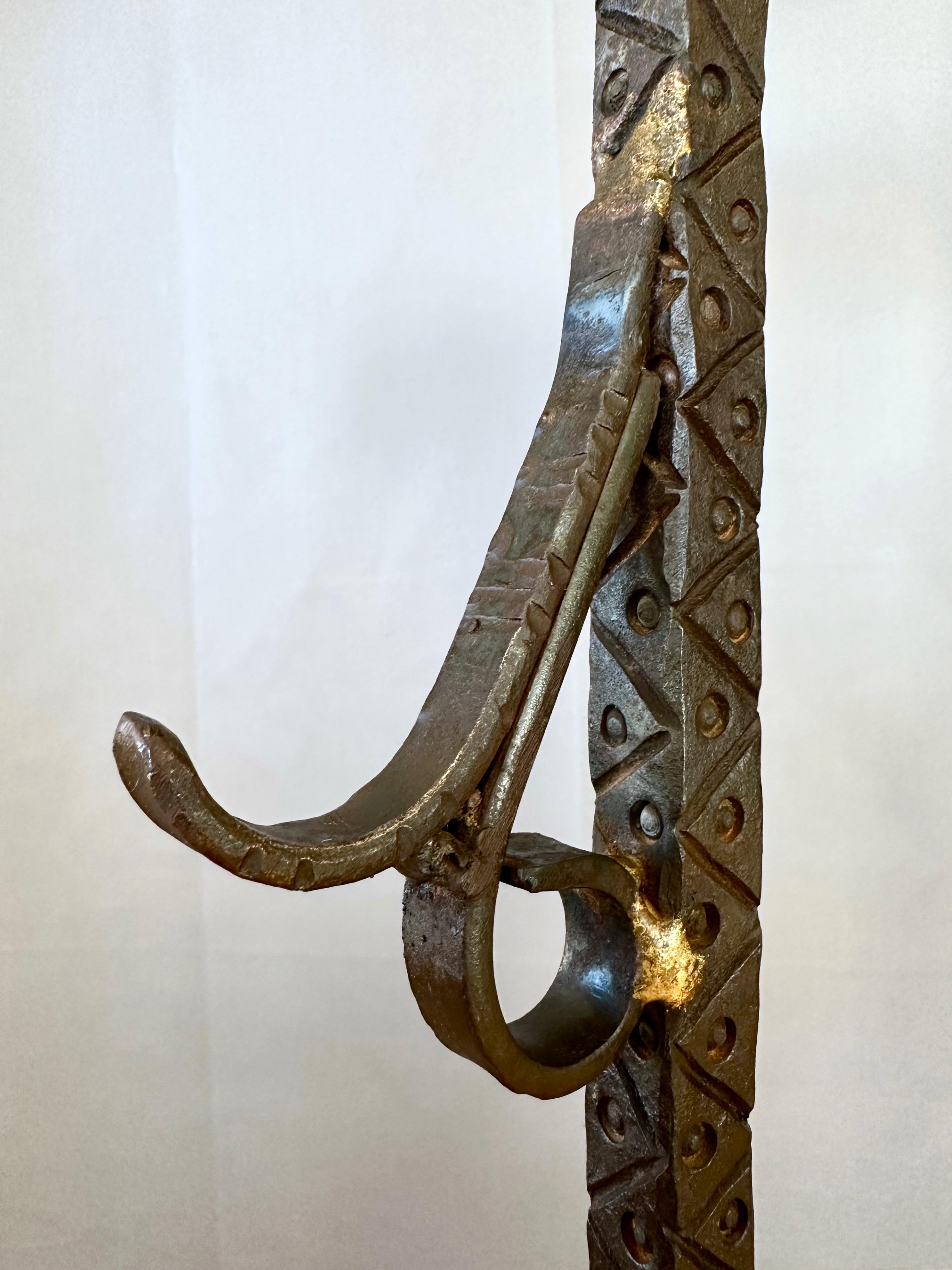 Monumental Tudor Arts and Crafts Wrought Iron Fireplace Tool Set, c. 1900 For Sale 14
