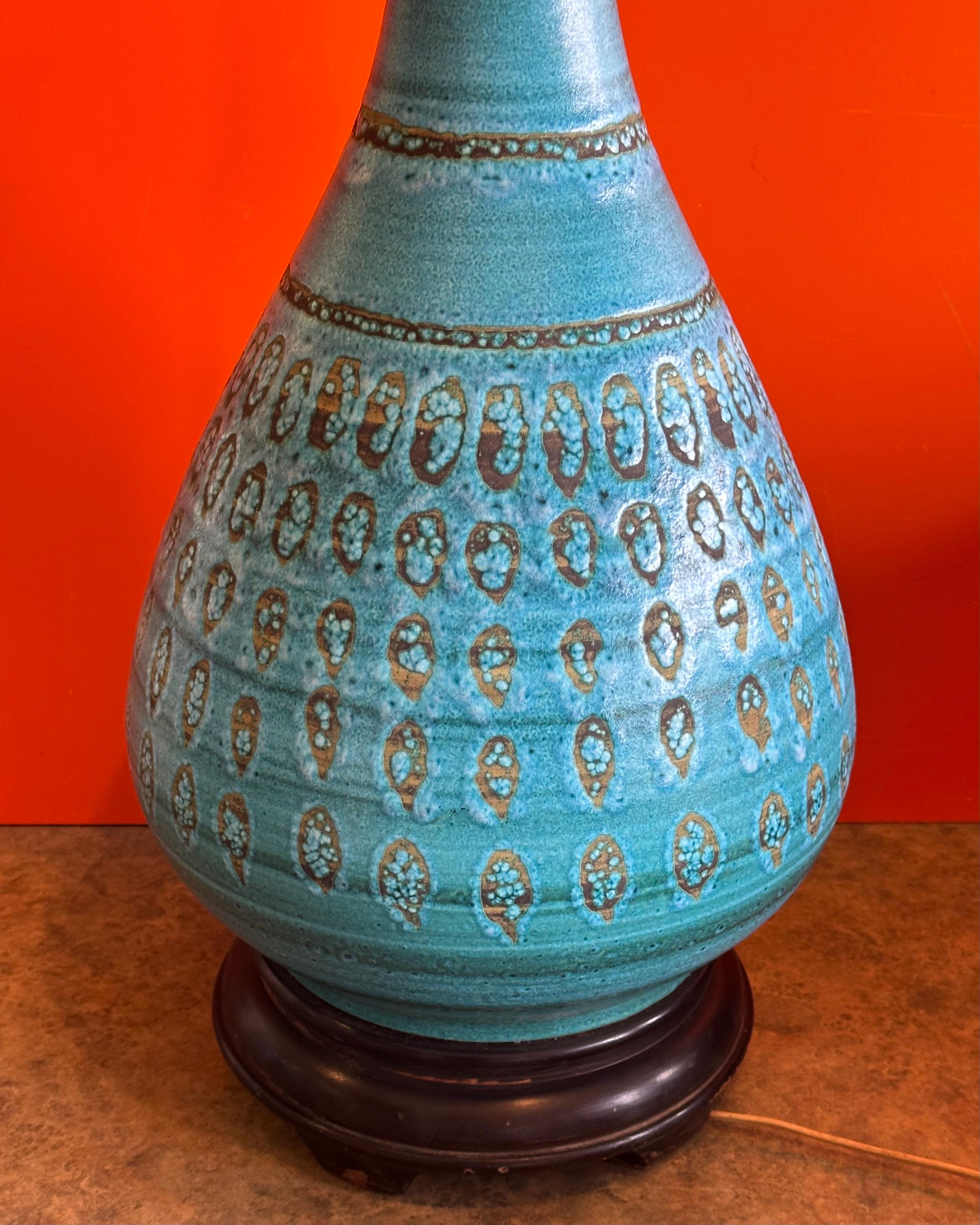Monumental Turquoise Glazed Ceramic Lamp by Aldo Londi for Bitossi For Sale 2