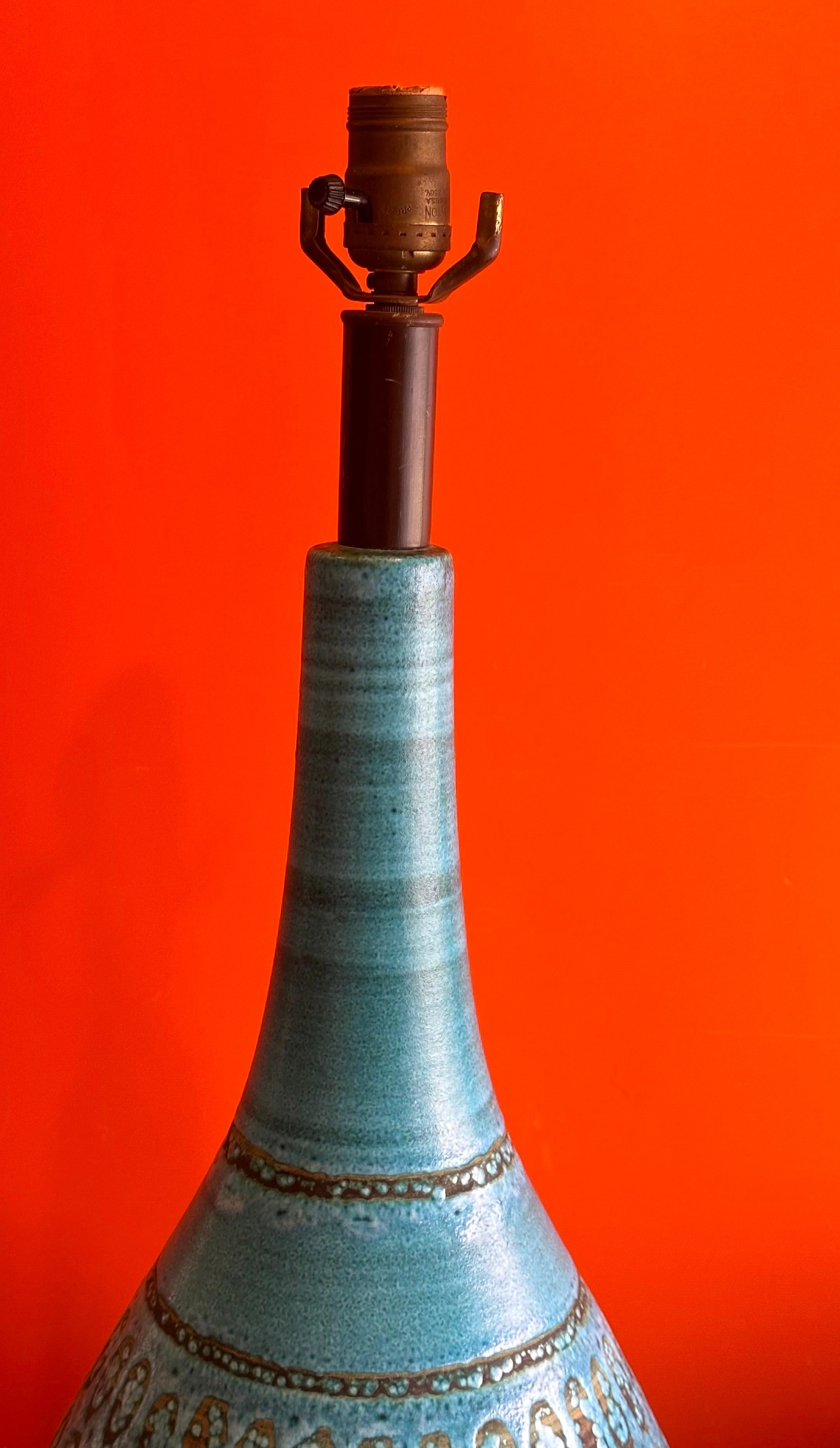 Monumental Turquoise Glazed Ceramic Lamp by Aldo Londi for Bitossi For Sale 3