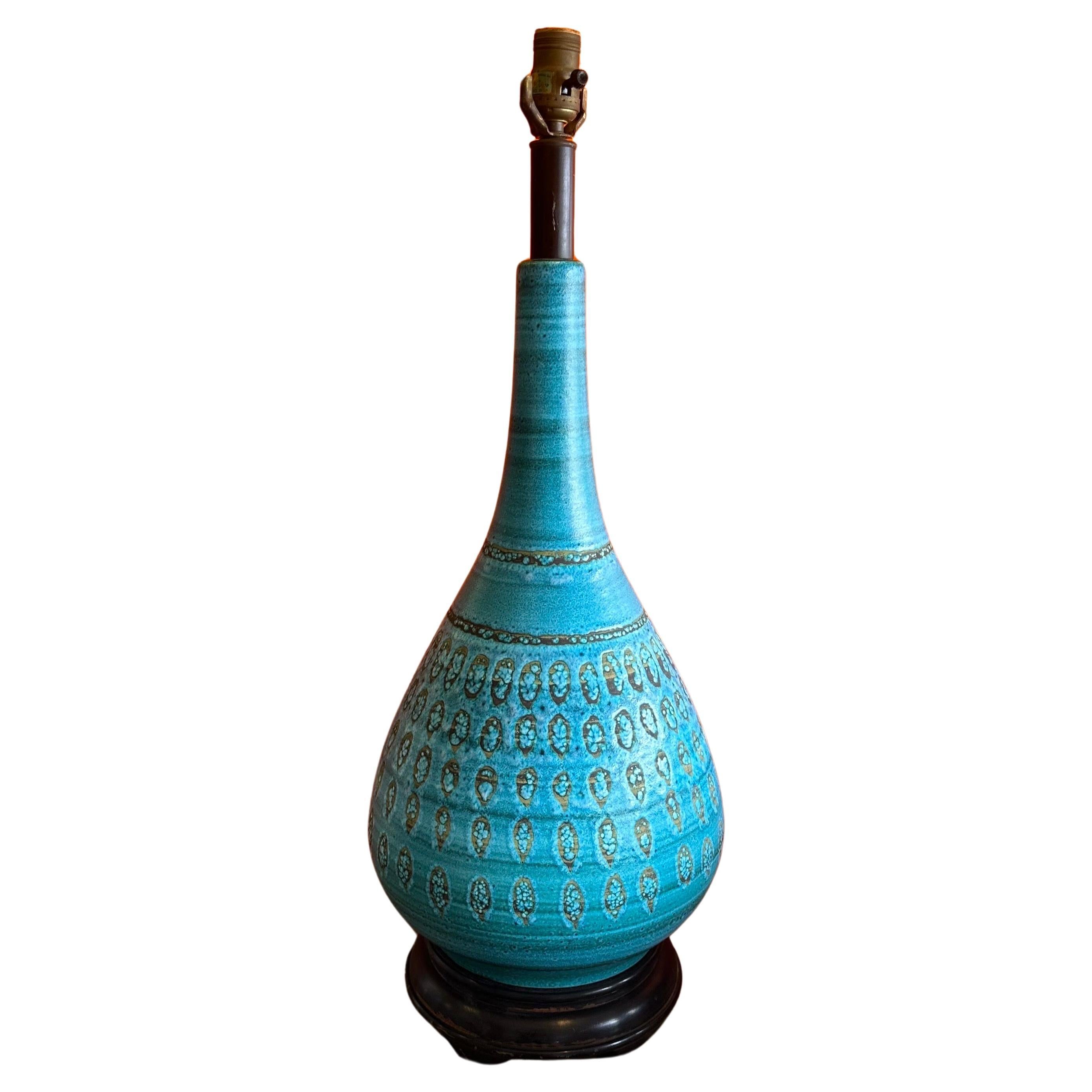 Monumentale türkis glasierte Keramiklampe von Aldo Londi für Bitossi (Moderne der Mitte des Jahrhunderts) im Angebot