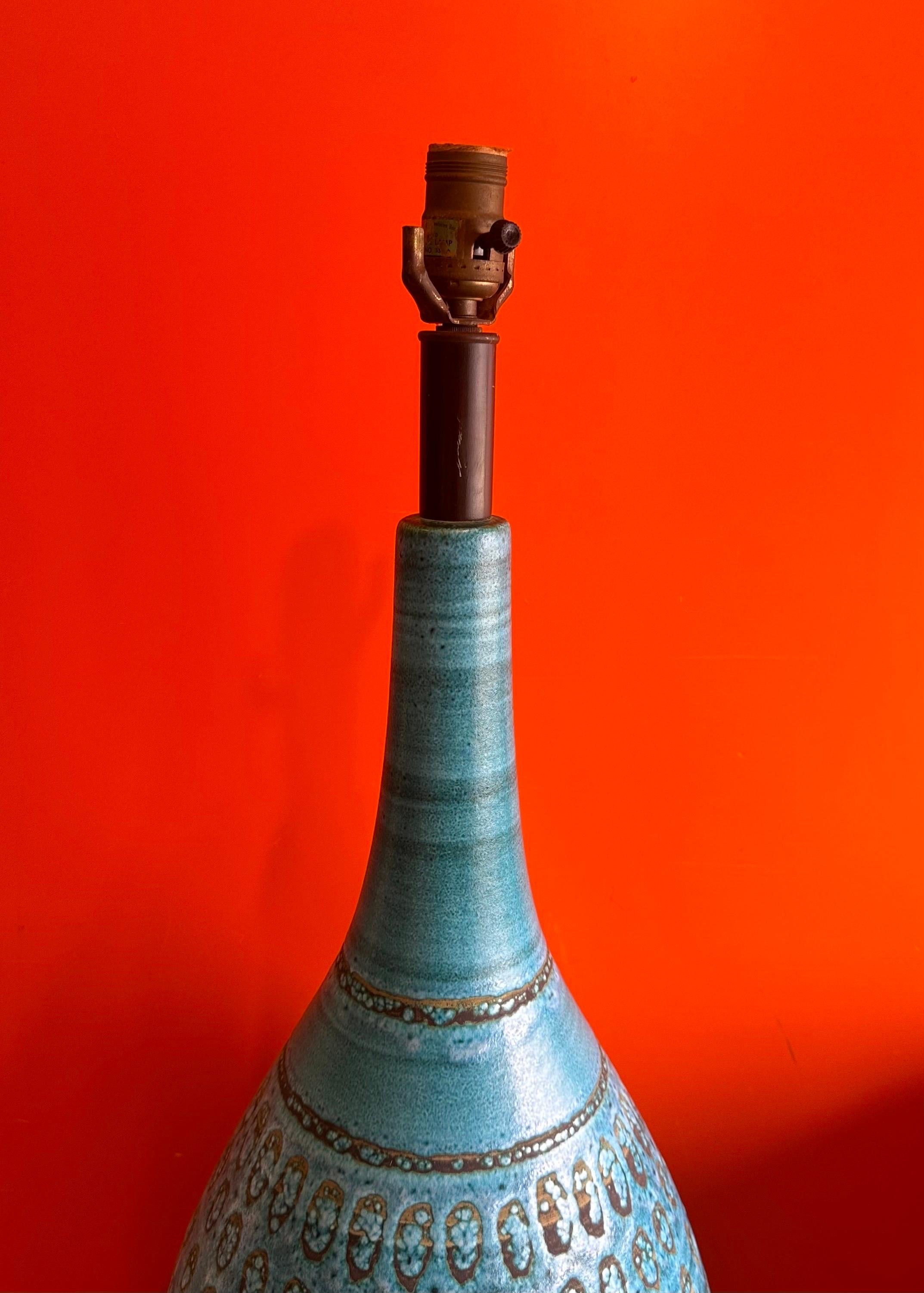 Italian Monumental Turquoise Glazed Ceramic Lamp by Aldo Londi for Bitossi For Sale