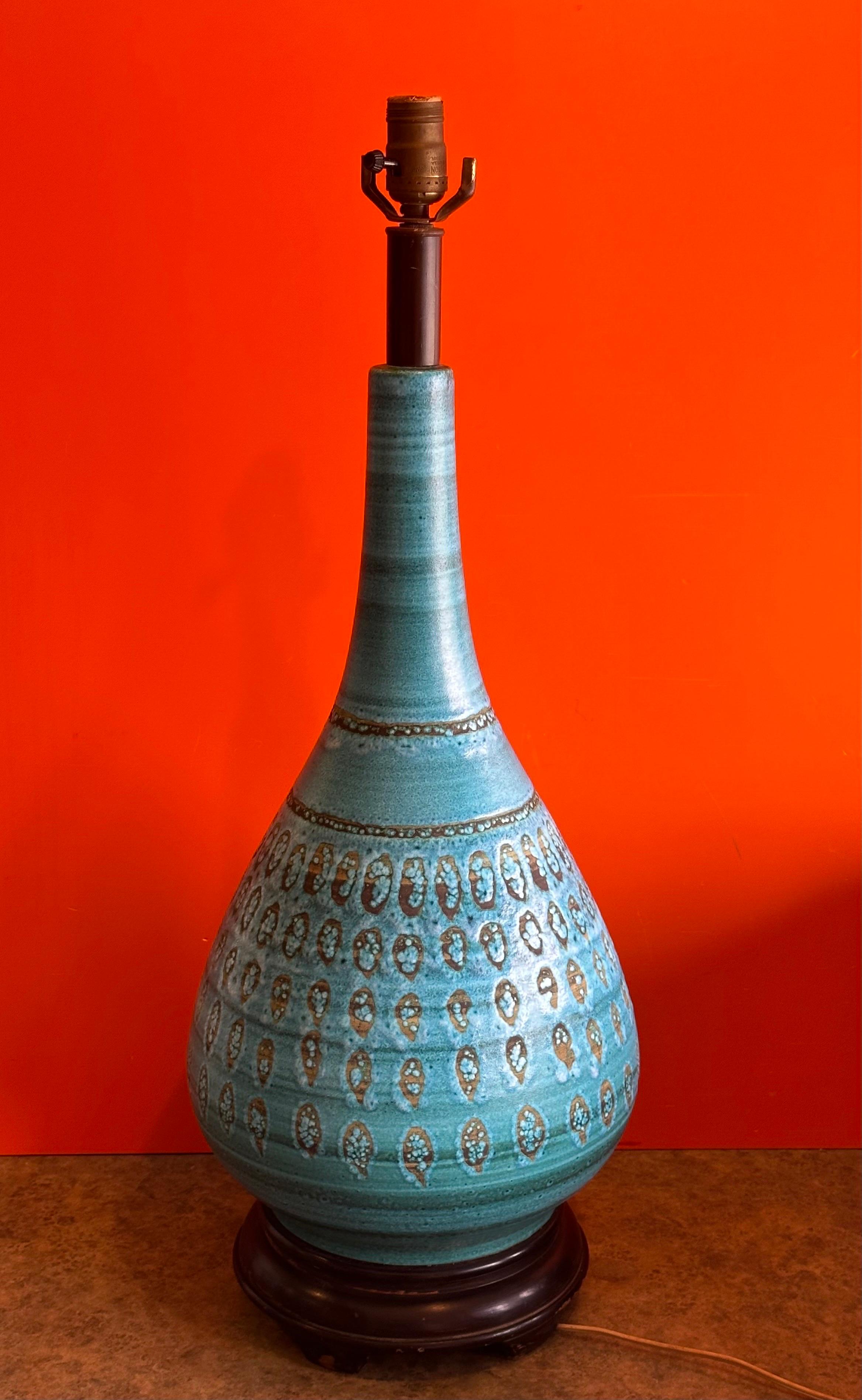 20th Century Monumental Turquoise Glazed Ceramic Lamp by Aldo Londi for Bitossi For Sale