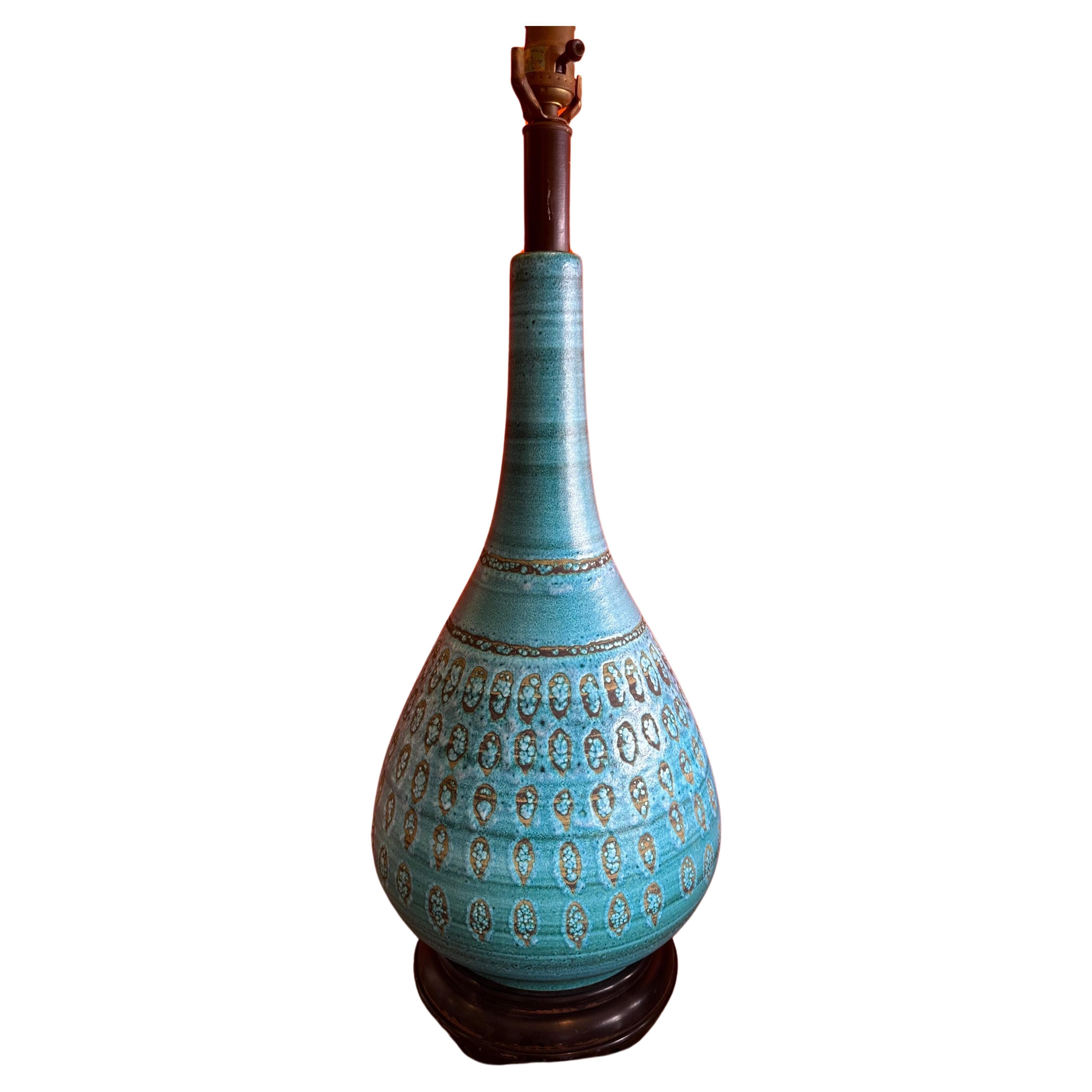 Monumental Turquoise Glazed Ceramic Lamp by Aldo Londi for Bitossi For Sale