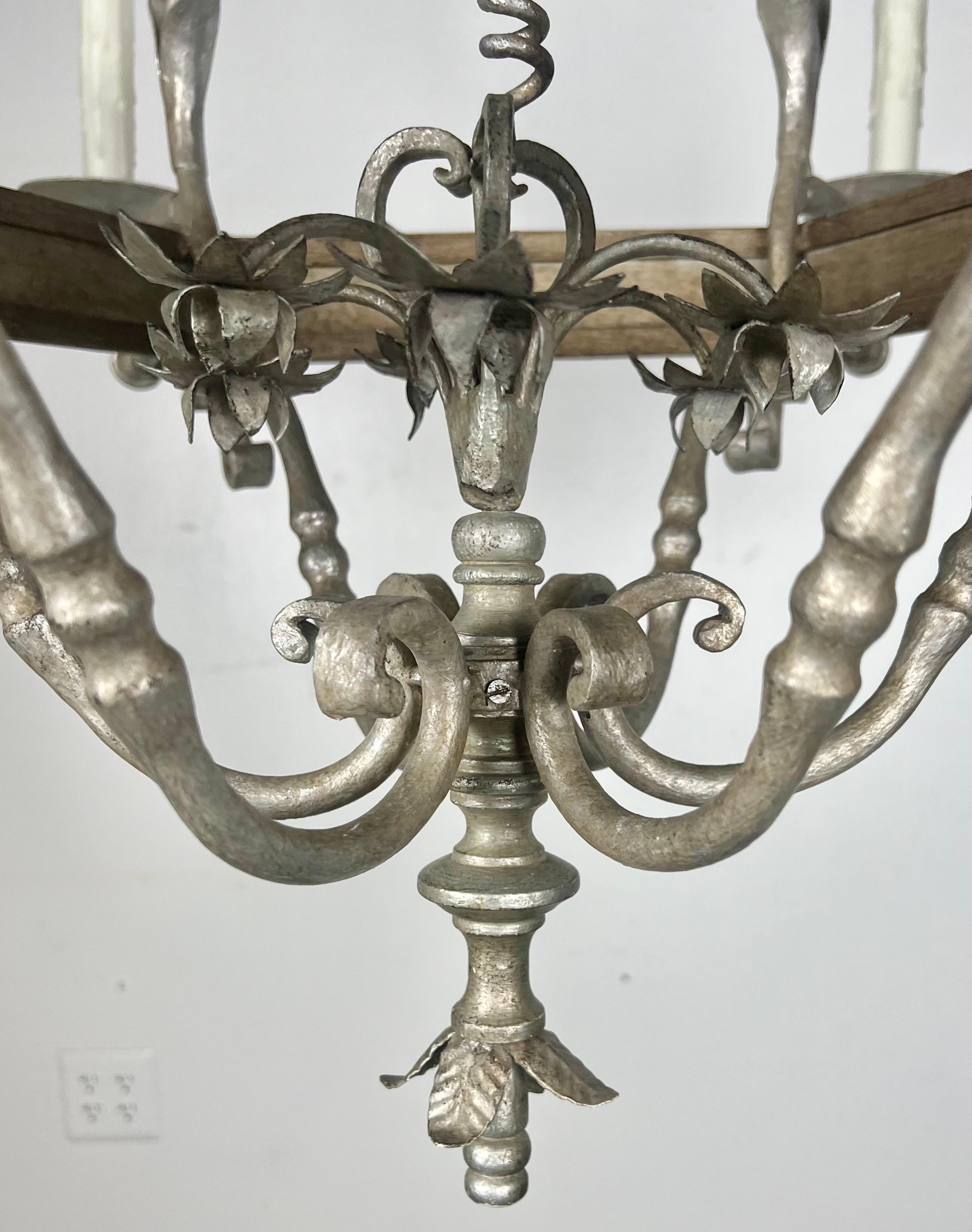 Monumental Two-Tiered 12-Light Silvered Chandelier w/ Crown  For Sale 3