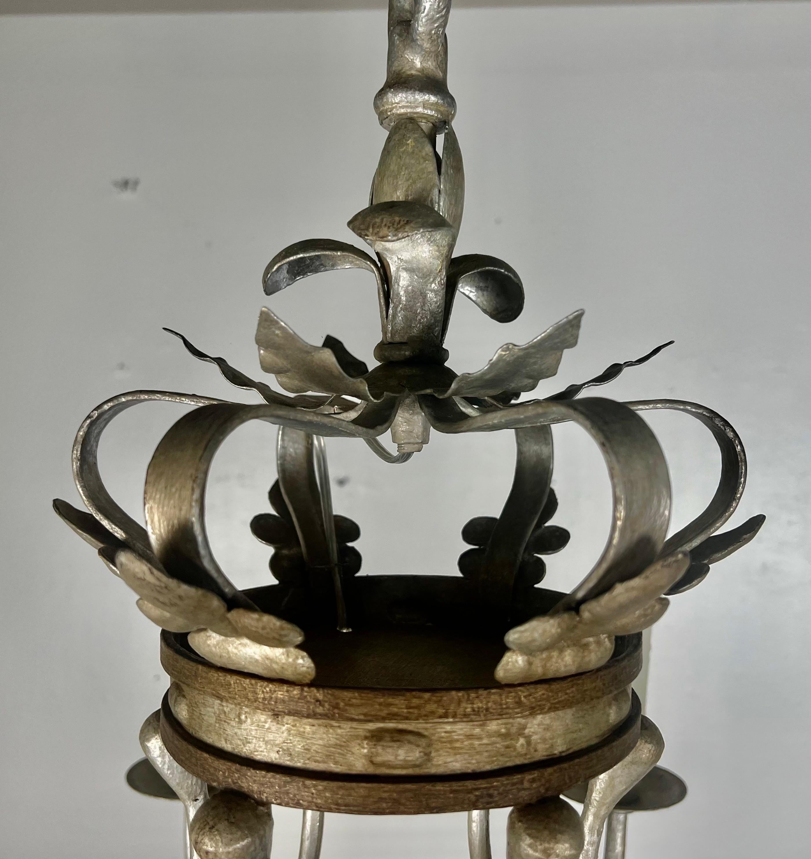 Monumental Two-Tiered 12-Light Silvered Chandelier w/ Crown  For Sale 9