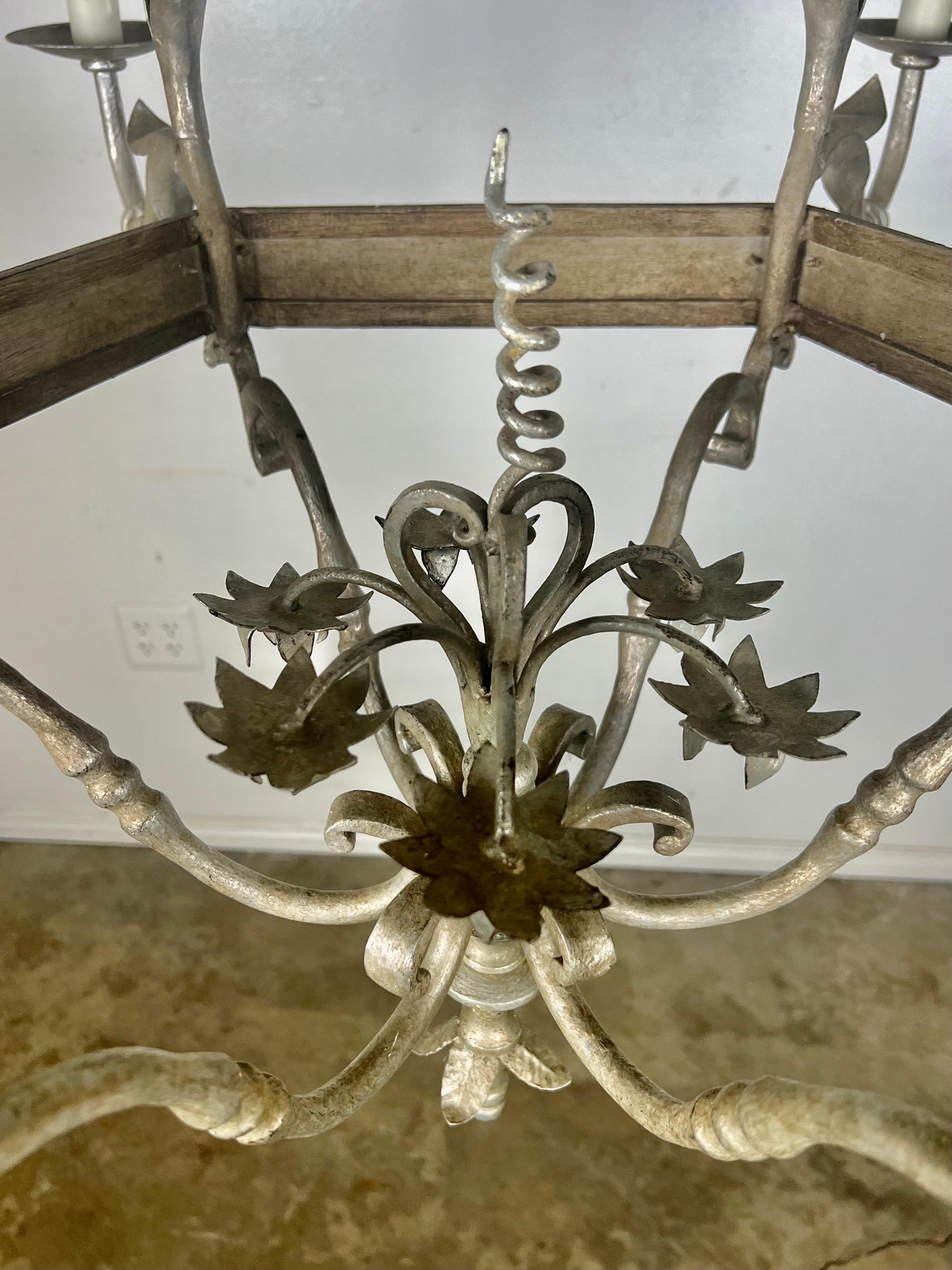 Monumental Two-Tiered 12-Light Silvered Chandelier w/ Crown  In Good Condition For Sale In Los Angeles, CA