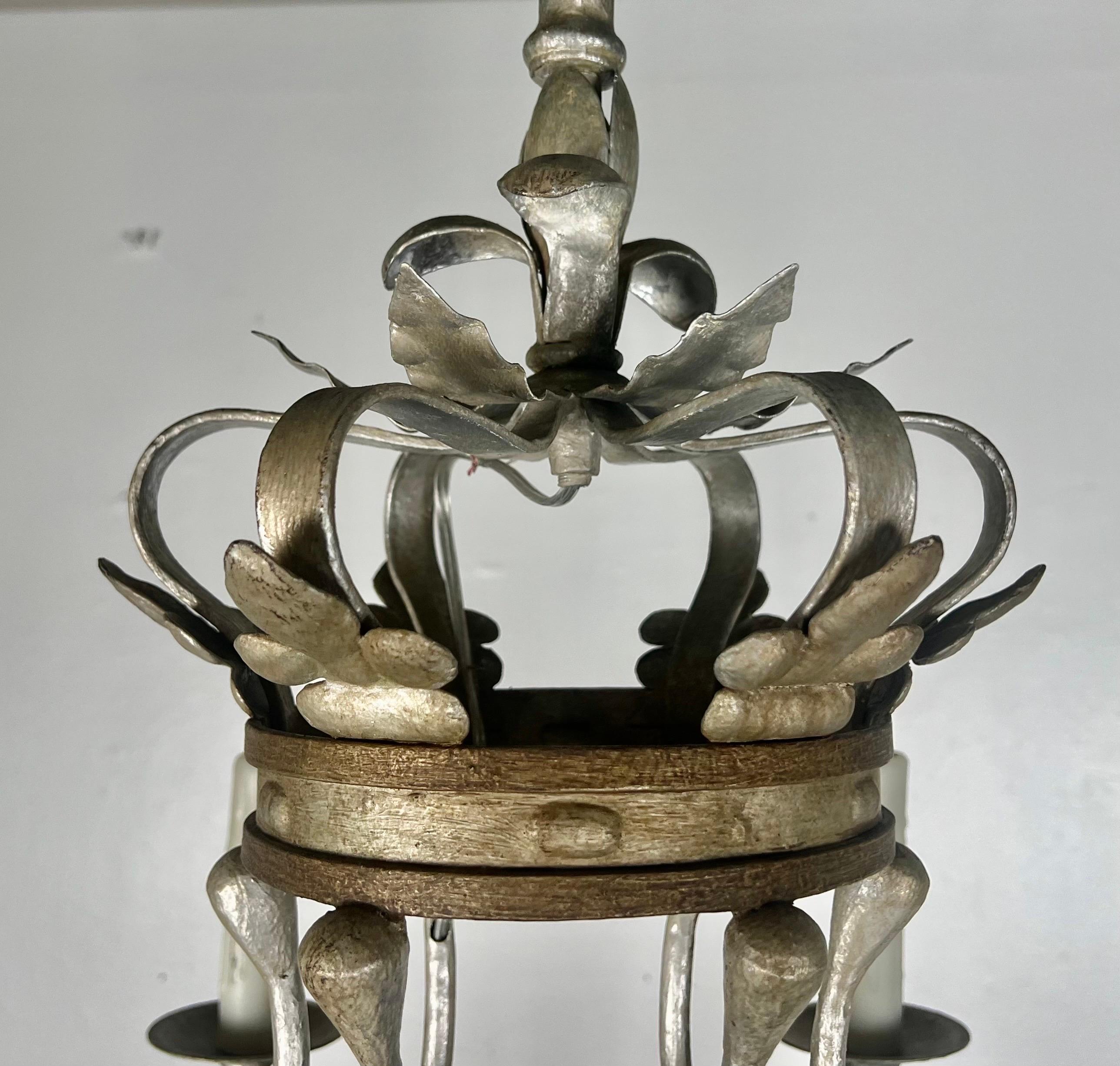 Monumental Two-Tiered 12-Light Silvered Chandelier w/ Crown  For Sale 1
