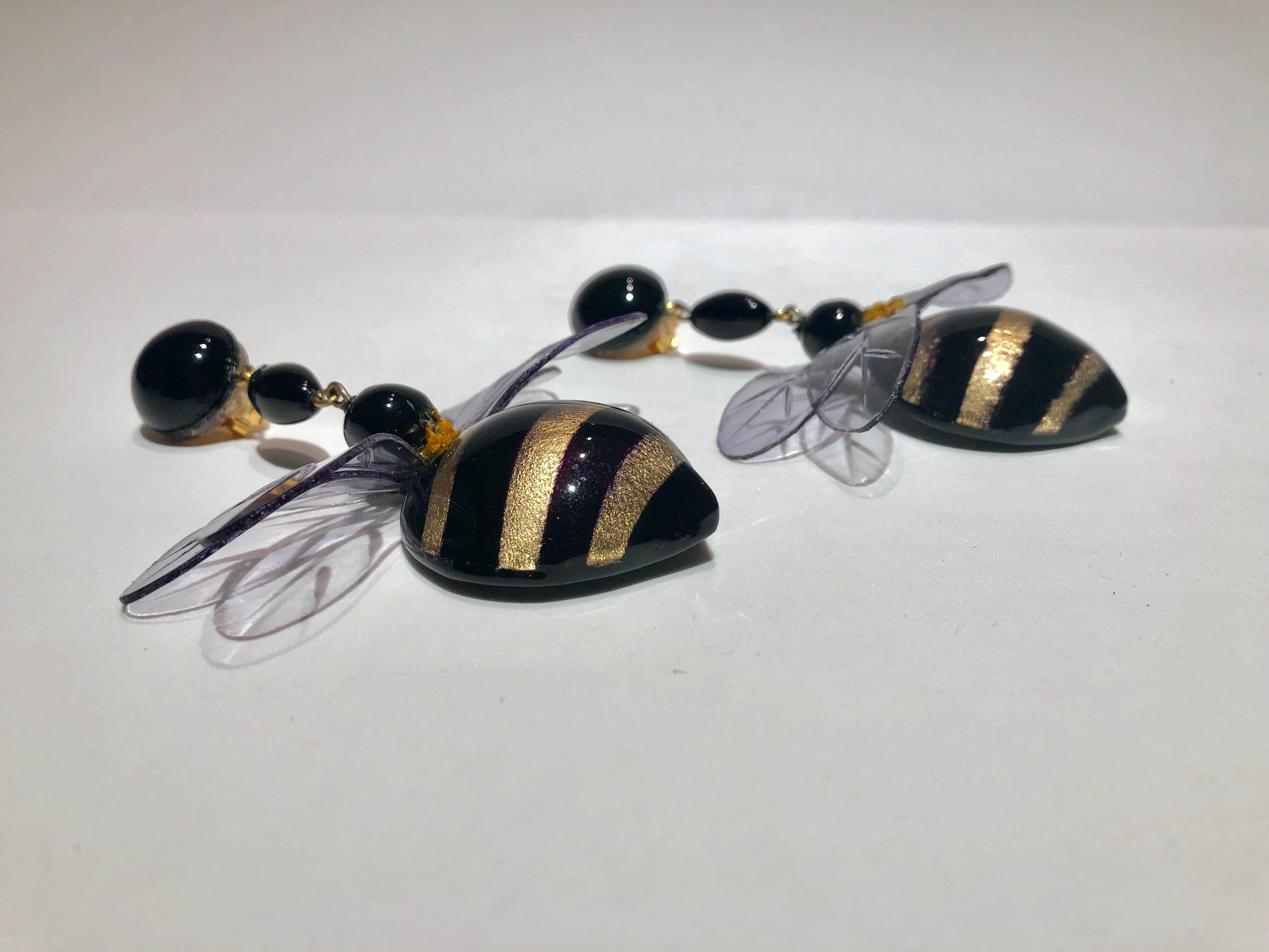 Monumental Unique Bumble Bee French Statement Earrings 5
