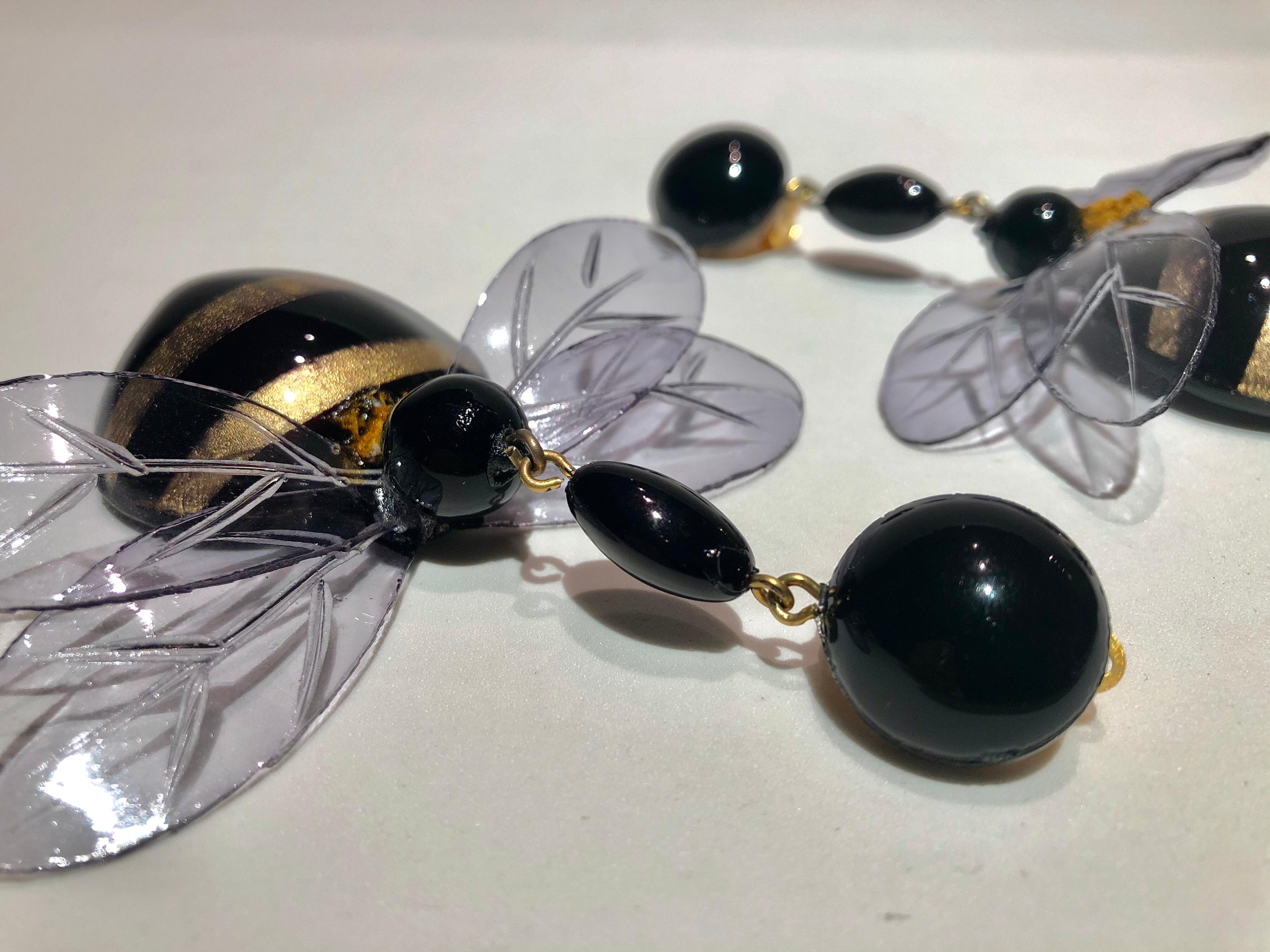 Monumental Unique Bumble Bee French Statement Earrings 7
