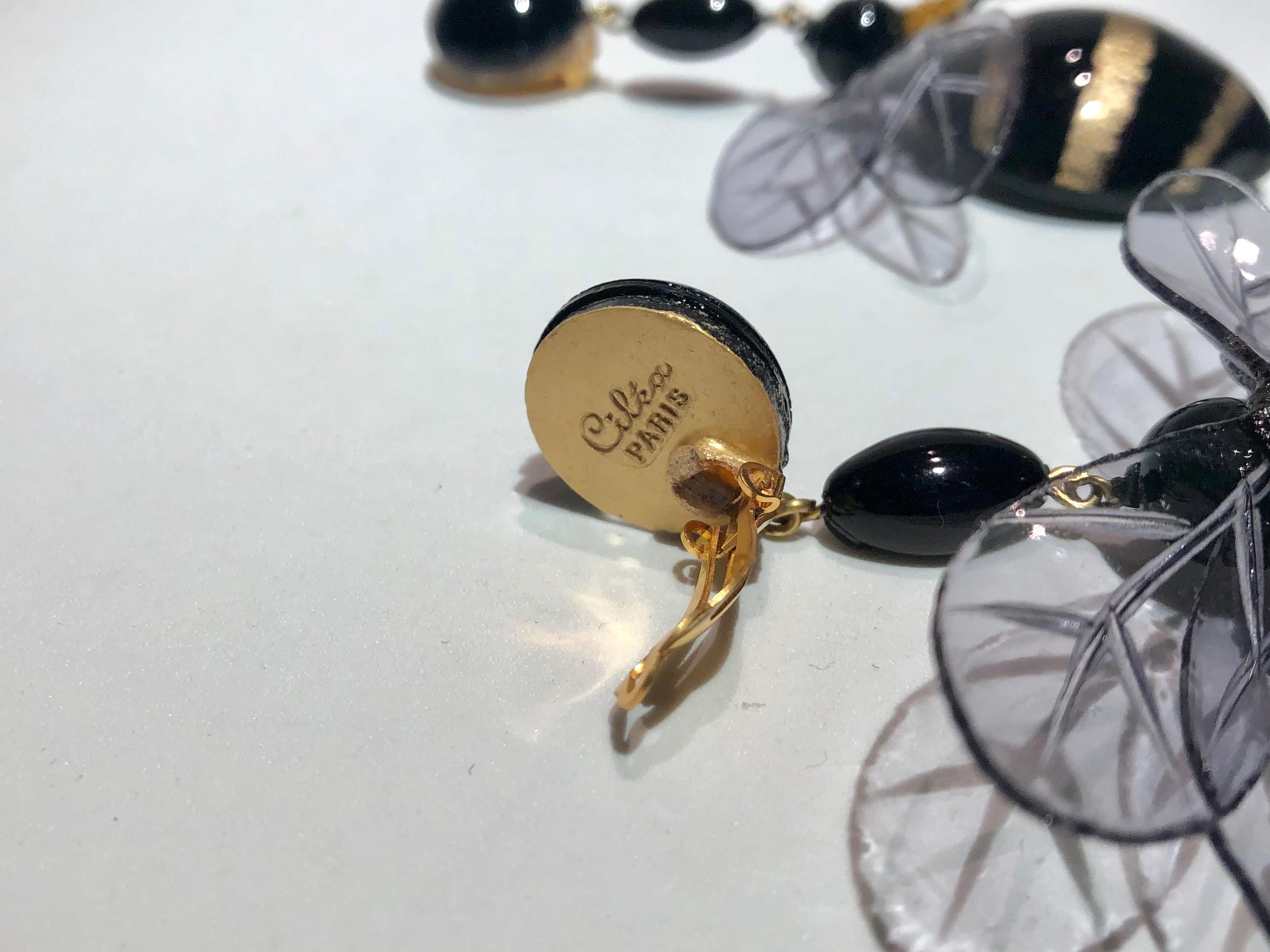 Monumental Unique Bumble Bee French Statement Earrings 8