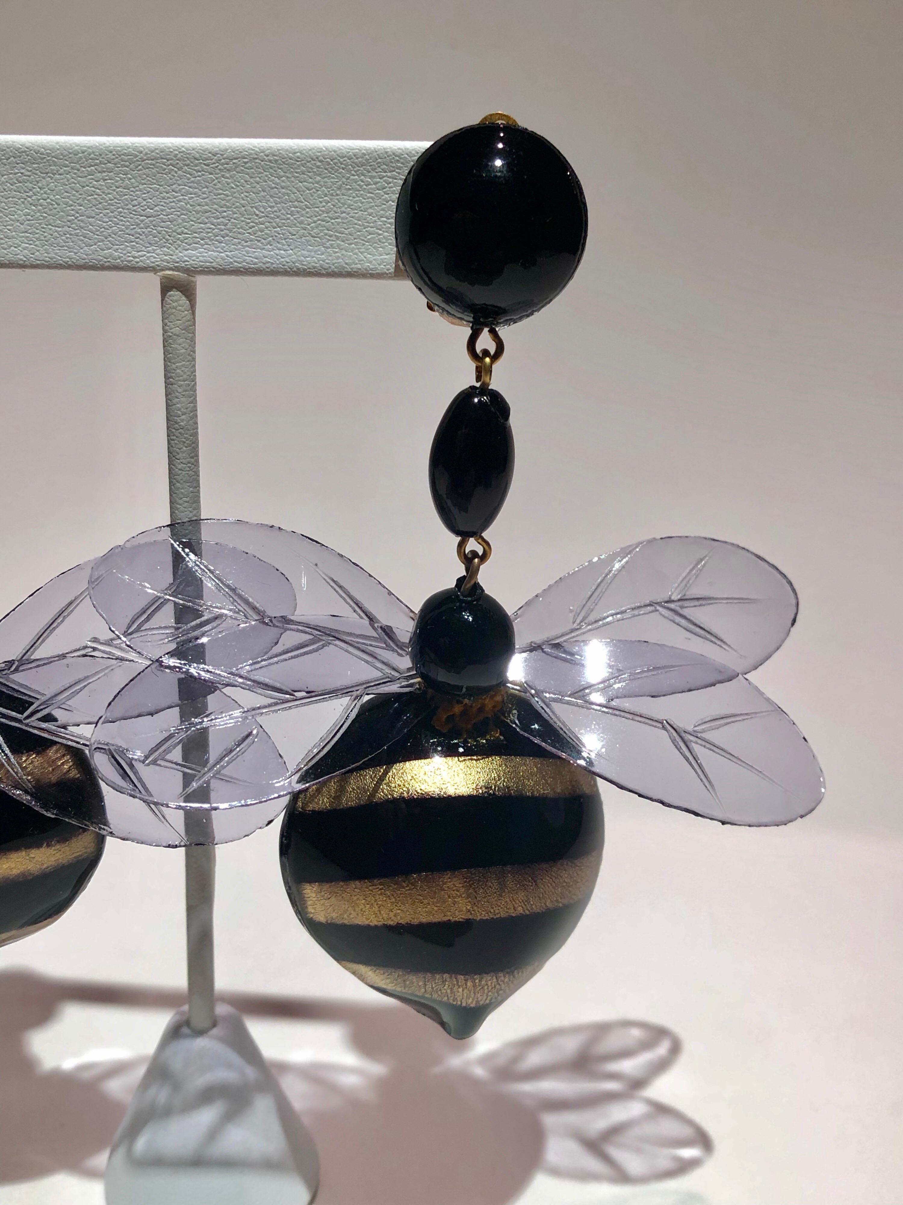 Monumental Unique Bumble Bee French Statement Earrings 9