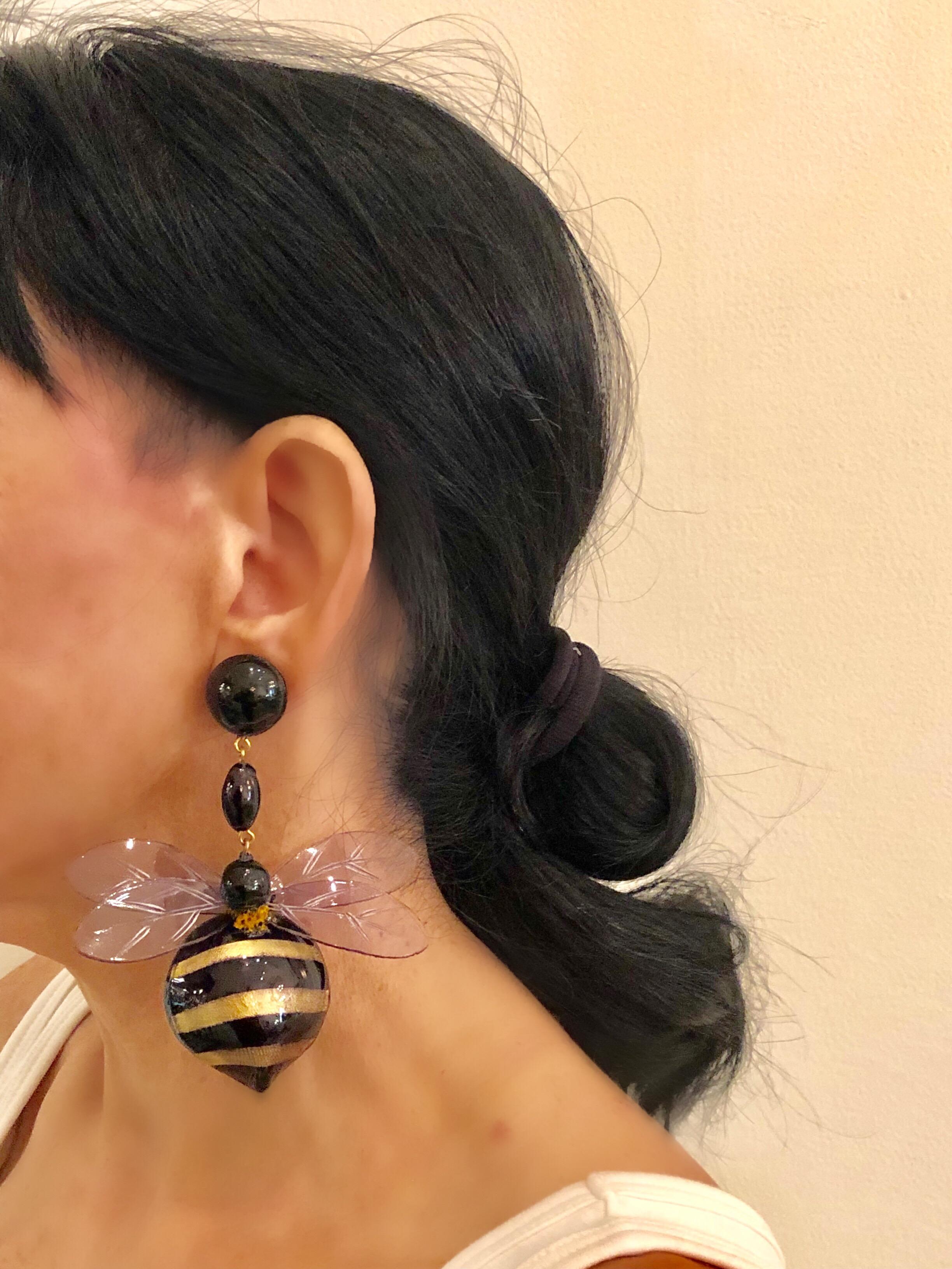 Women's Monumental Unique Bumble Bee French Statement Earrings