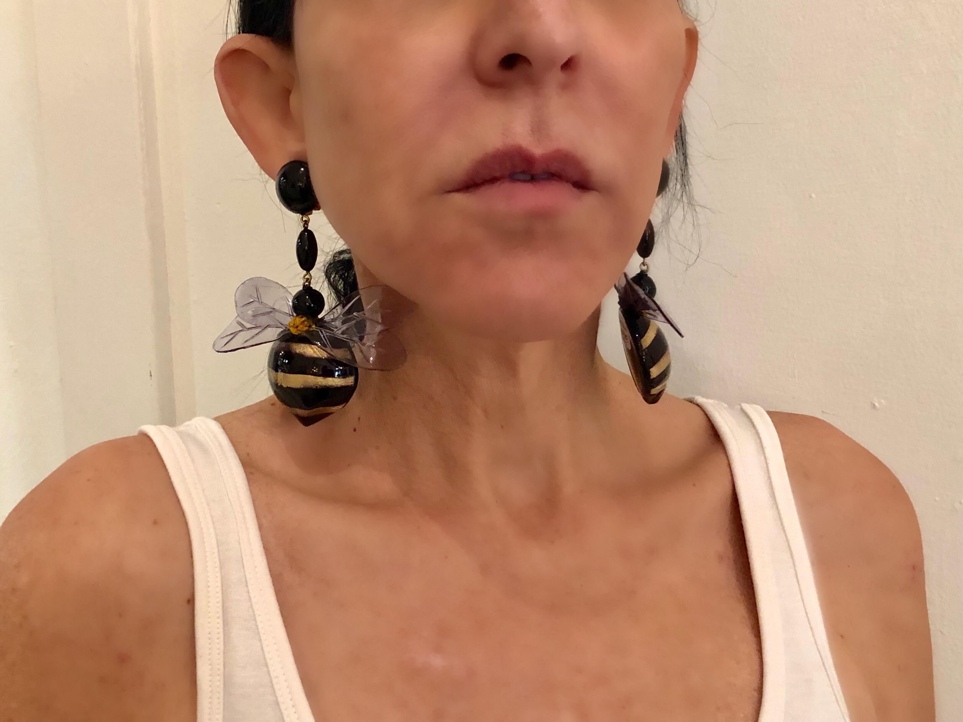Monumental Unique Bumble Bee French Statement Earrings 2
