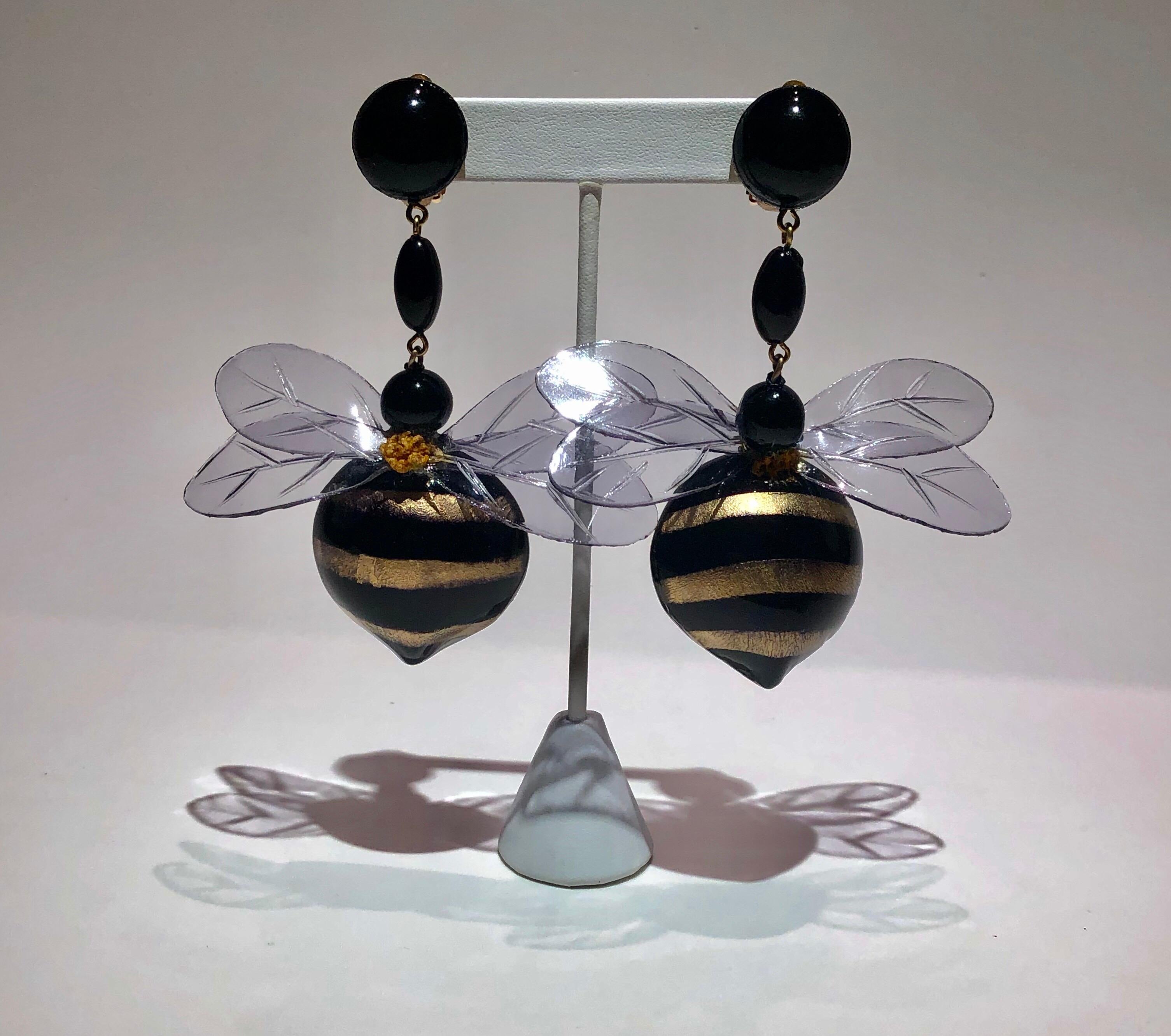 Monumental Unique Bumble Bee French Statement Earrings 3