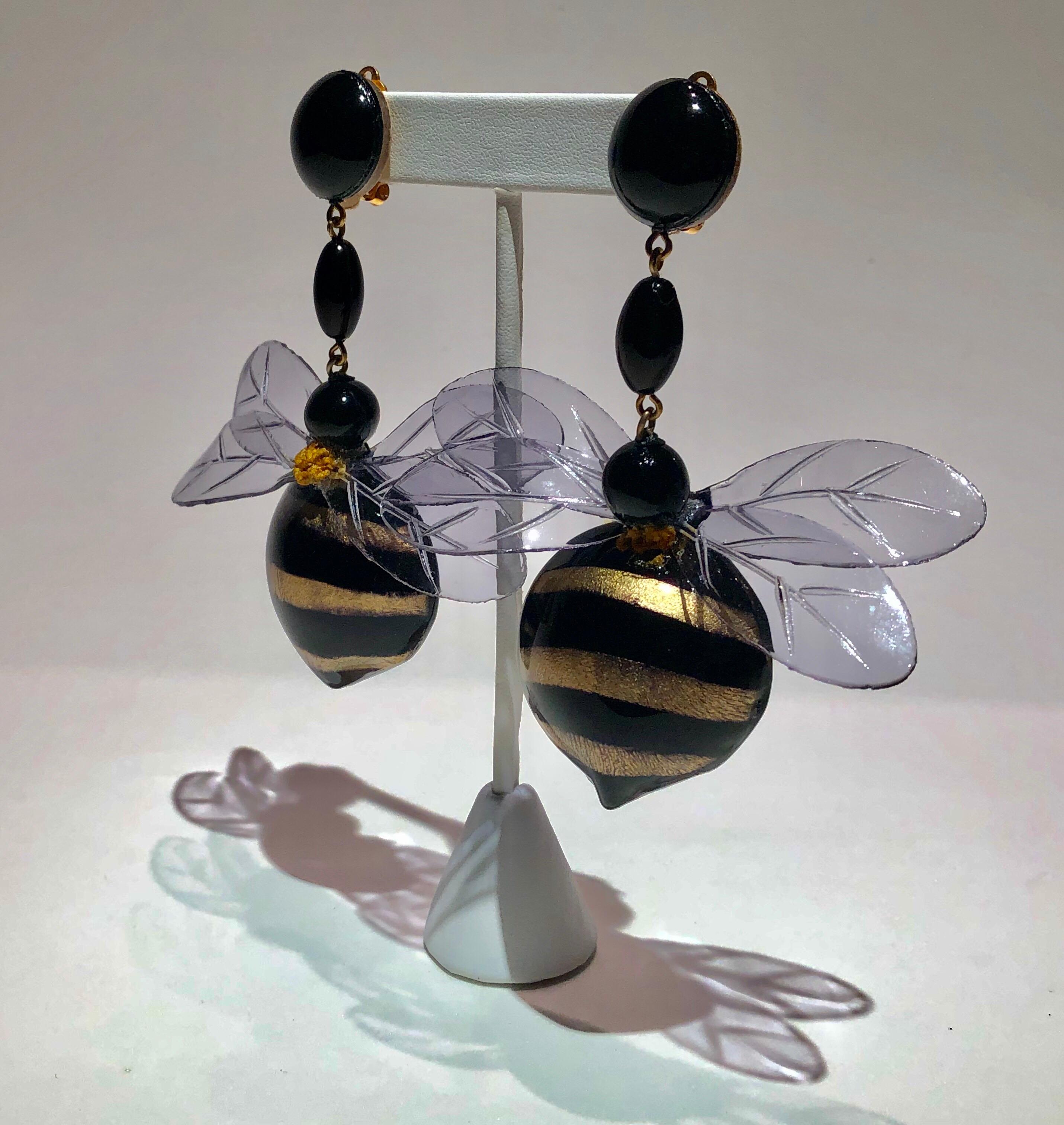 Monumental Unique Bumble Bee French Statement Earrings 4