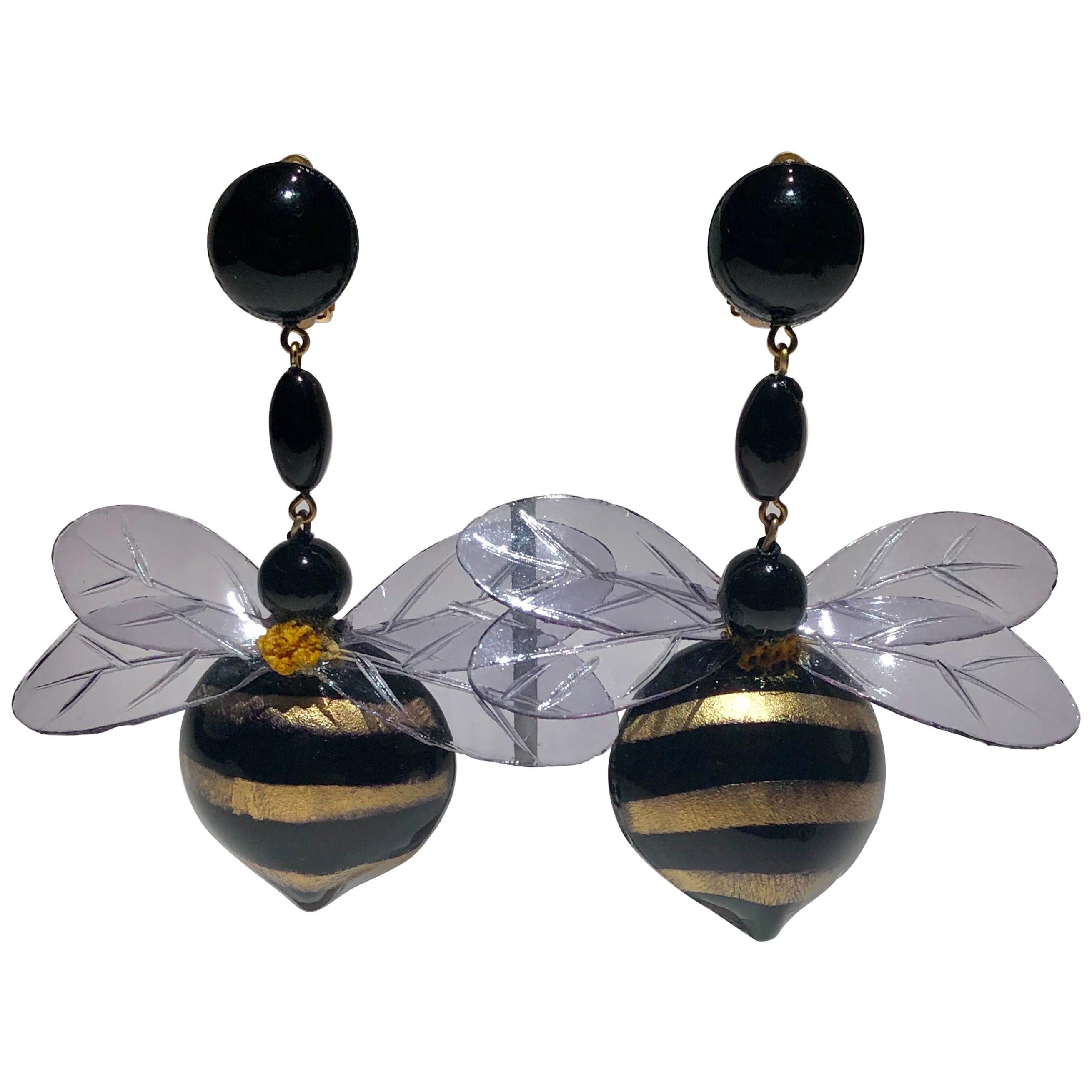 Monumental Unique Bumble Bee French Statement Earrings