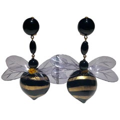 Monumental Unique Bumble Bee French Statement Earrings