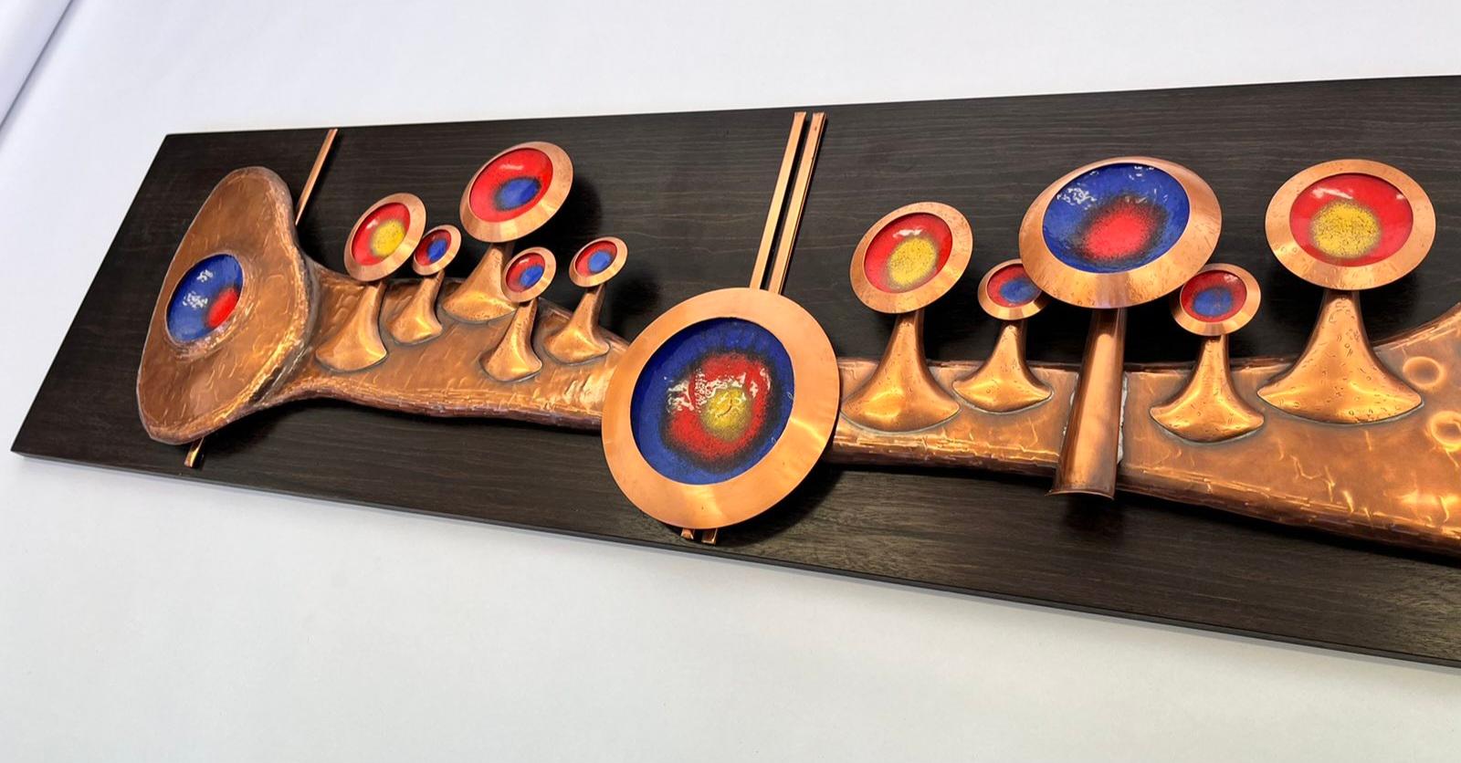 Glazed Monumental Unique Midcentury Brass / Copper Wall Sculpture, Germany, 1970s  For Sale