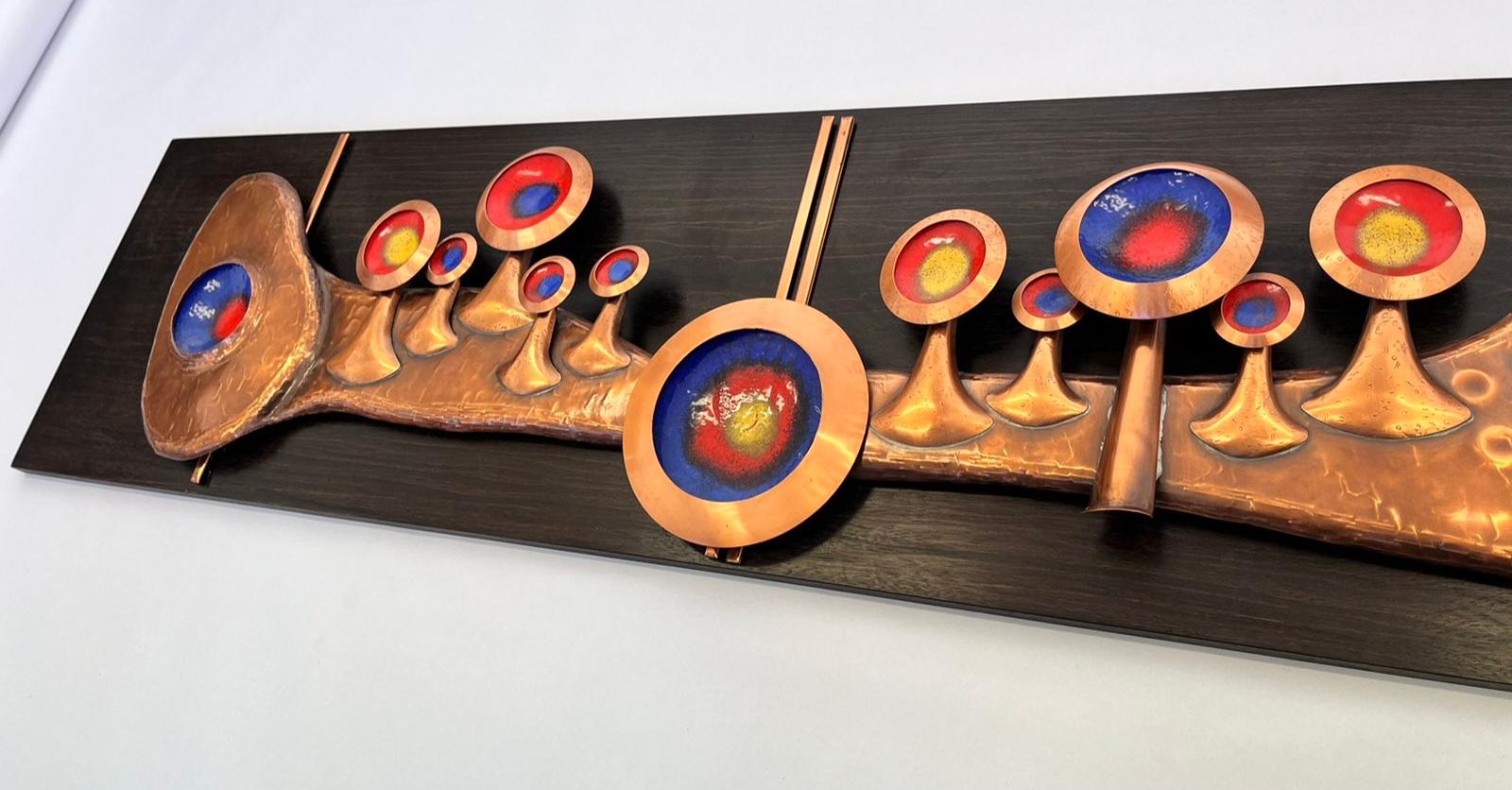 Glazed Monumental Unique Midcentury Brass / Copper Wall Sculpture, Germany, 1970s For Sale