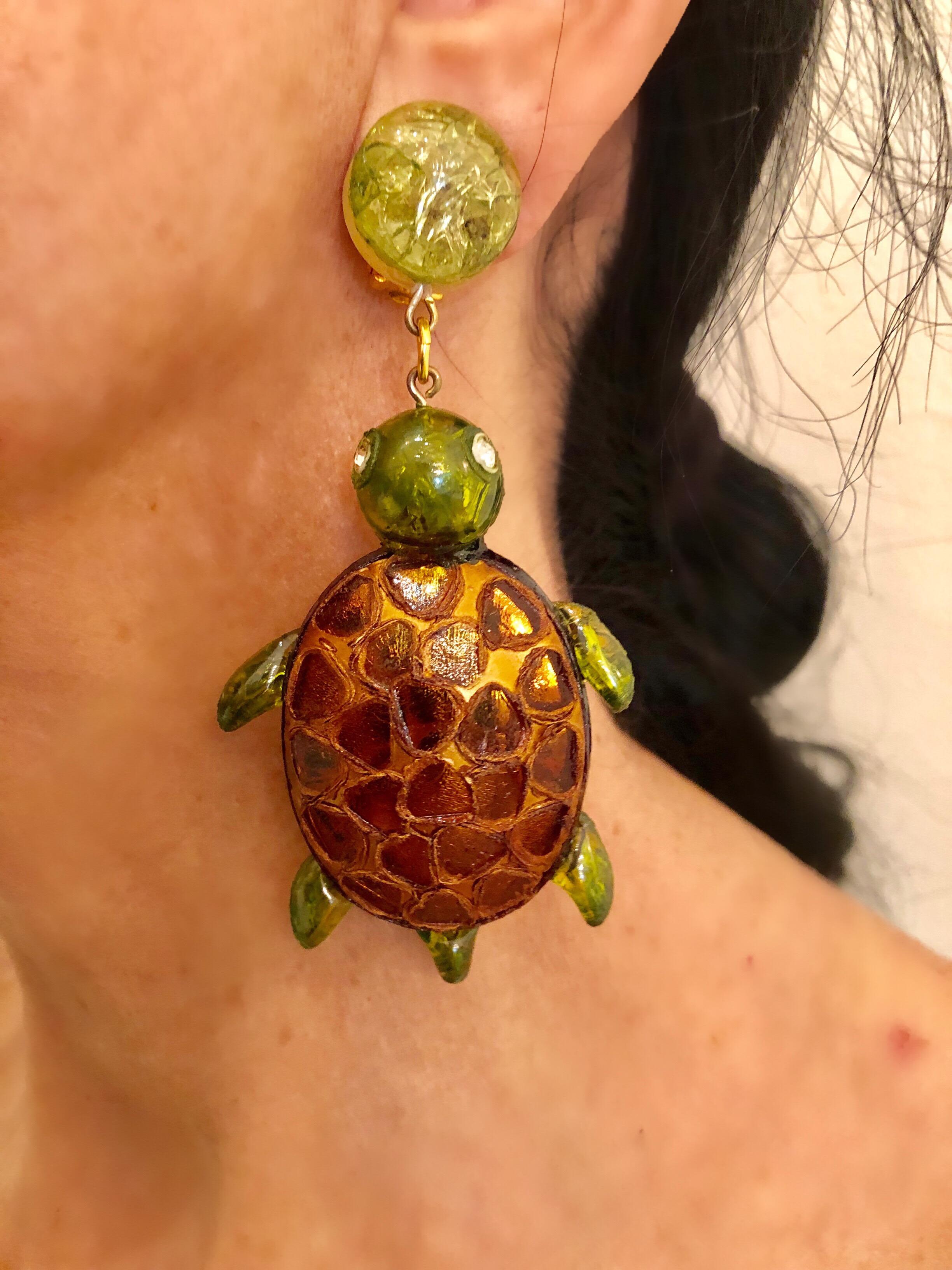 Monumental Unique Turtle Statement Earrings by Cilea Paris  1