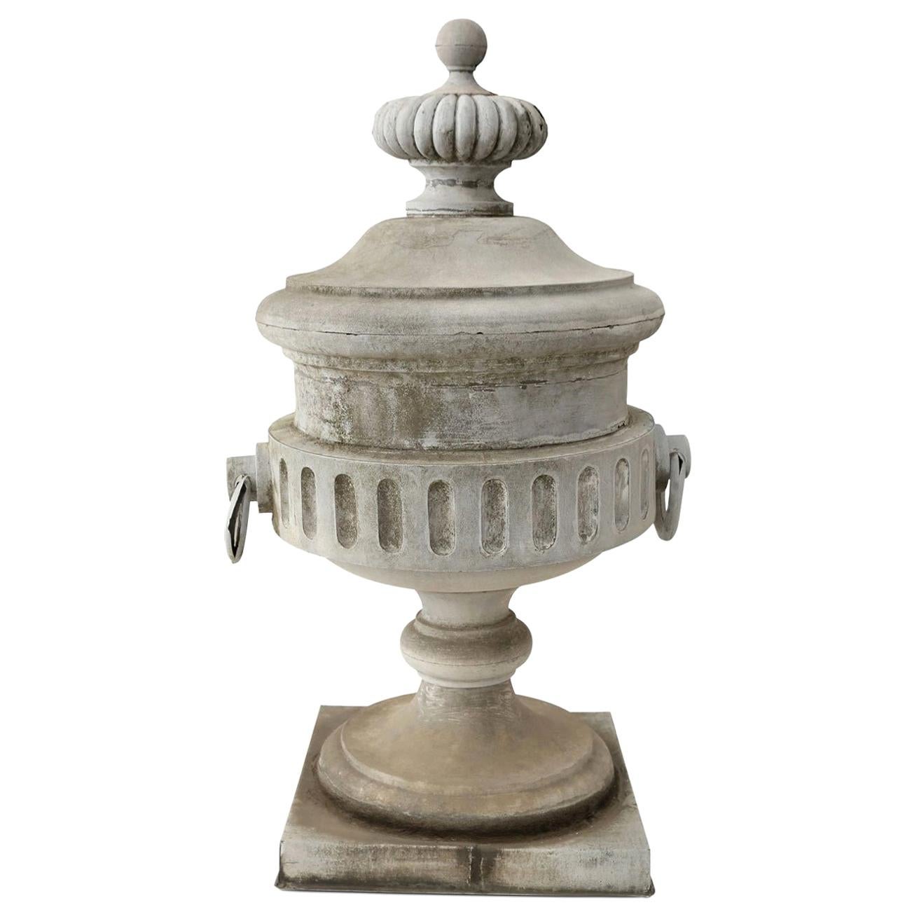 Monumental urn-shape zinc finial: extremely decorative architectural element from 19th century French building.

Note: Original/early finish on antique and vintage metal will include some, or all, of the following: patina, scaling, light rust,